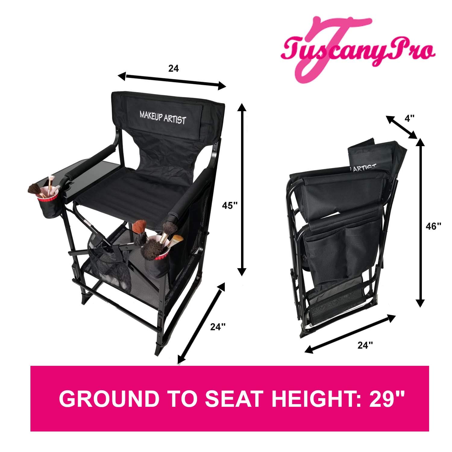 Portable Big Daddy Heavy-Duty Makeup Artist Chair with 14” LED Ring Light - Professional Salon Stool for Makeup Artists, Bridal Events & Photoshoots - 29 Inch Adjustable Height with Carry Bag - Ideal for Home Studios & Mobile Beauty Services