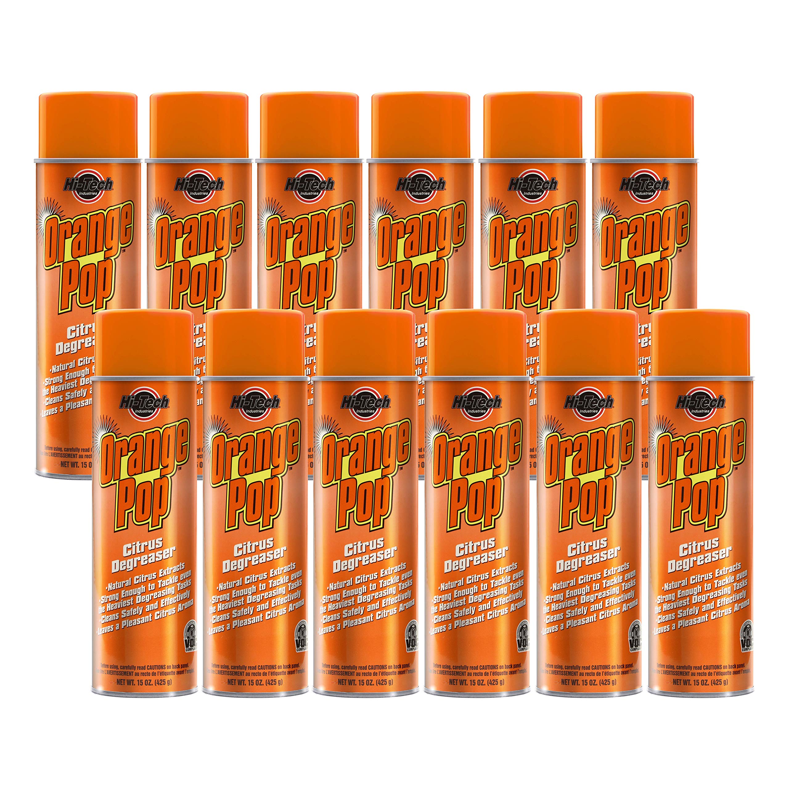 HI-TECH Orange Pop Foaming Multipurpose Citrus Cleaner Degreaser - 12 Pack - All-Purpose Kitchen, Bathroom & Garage Degreaser - Removes Grease, Oil & Stains - Fresh Citrus Scent - Ideal for Home, Restaurant & Industrial Use