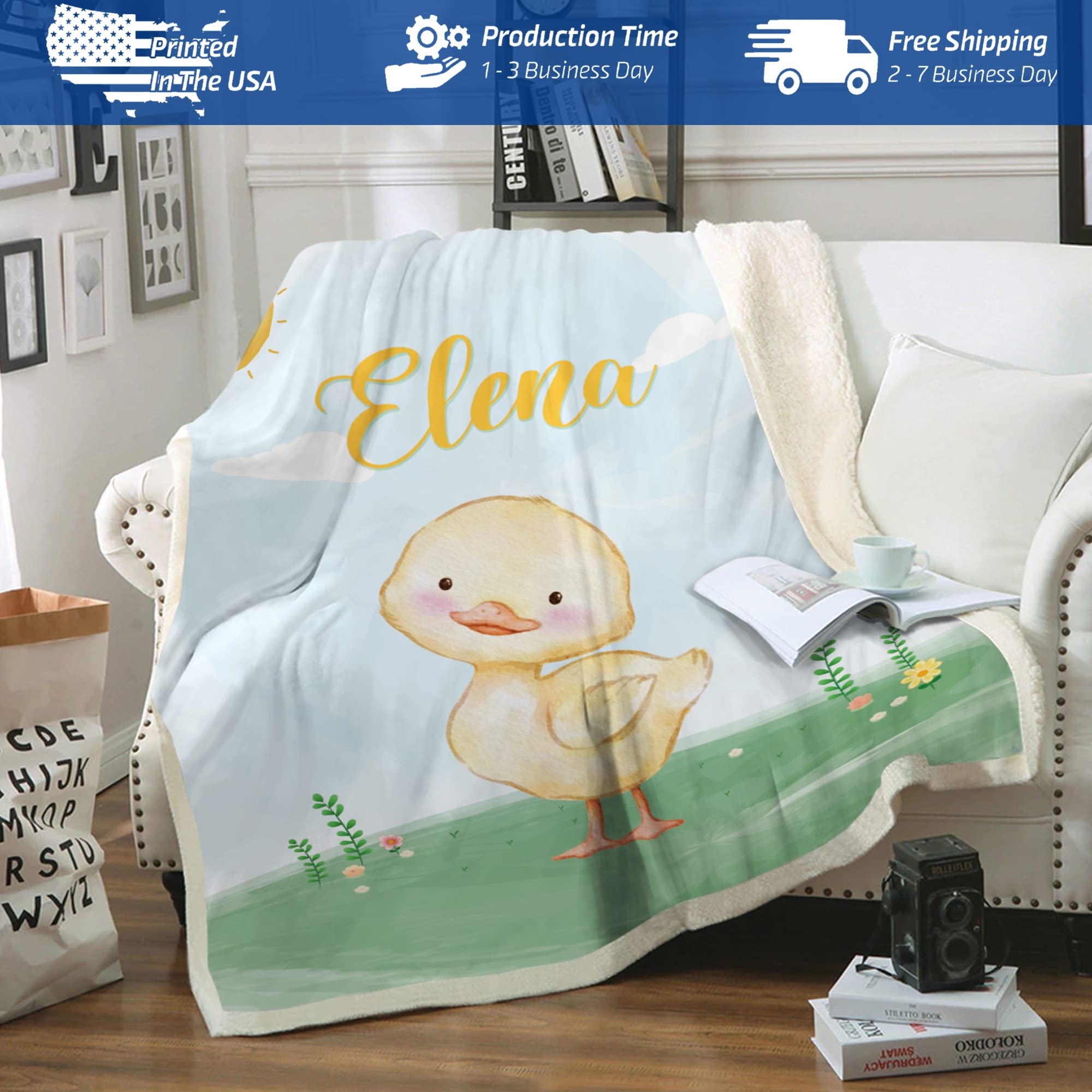 Personalized Baby Blankets with Name - Custom Embroidered Duck Fleece Blanket for Girls & Boys, 30