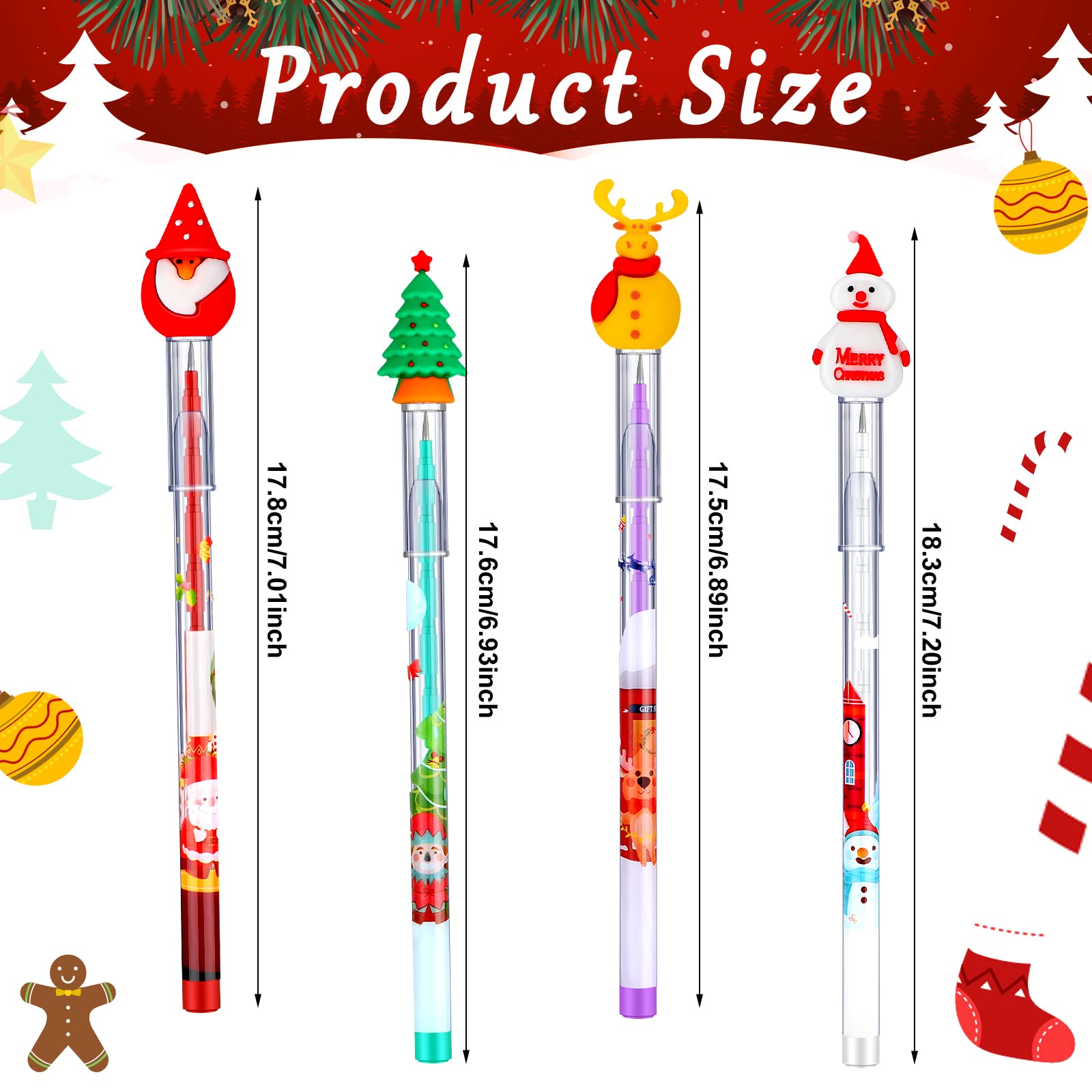 Stackable Christmas Pencils with Santa, Xmas Tree, Deer & Snowman Designs - 24-Pack Holiday Party Favors for School, Office & Kids New Year Celebrations - Perfect for Gift Exchanges, Classroom Rewards & Festive Writing