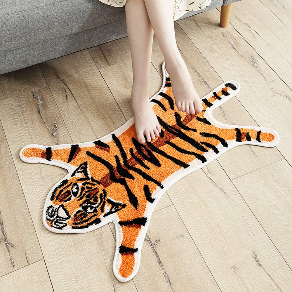 Non-Slip Absorbent Microfiber Bath Mat - Soft Touch Tiger Print Bathroom Rug, Machine Washable Doormat for Entrance, Bedroom, Living Room & Kitchen (60x90cm) - Perfect for Bathrooms, Showers & High-Traffic Areas