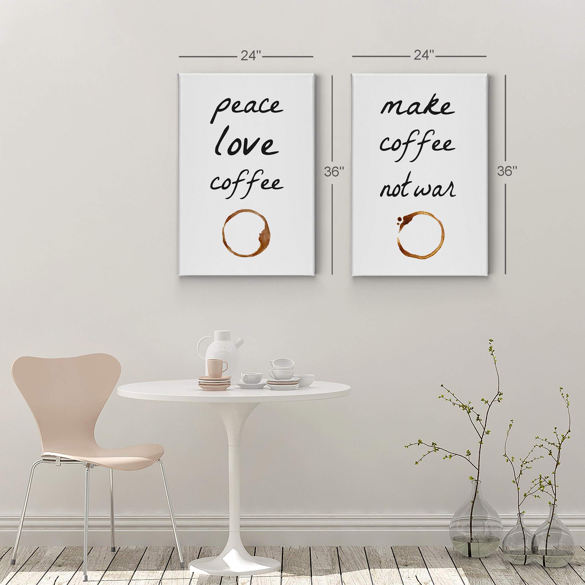 Smile Art Design Peace Love Coffee & Make Coffee Not War 2-Panel Canvas Print Set (40x30 inches) - Inspirational Wall Art for Kitchen, Farmhouse, Office & Coffee Shop Decor - Perfect Gift for Coffee Lovers & Home Decor Enthusiasts