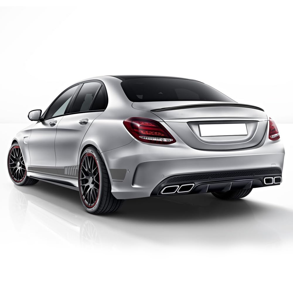 IKON MOTORSPORTS Rear Bumper Diffuser for 2015-2018 Mercedes W205 C63 AMG - Carbon Fiber Lower Valance Cover with Exhaust Tip - Enhances Aerodynamics & Sporty Look (Perfect for Car Enthusiasts & Performance Upgrades)