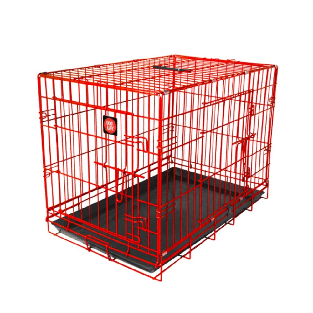 JAMES & STEEL 30-Inch Heavy Duty Dog Crate for Medium to Large Dogs - Red Pet Cage with Secure Locking Door - Perfect for Home, Travel & Training