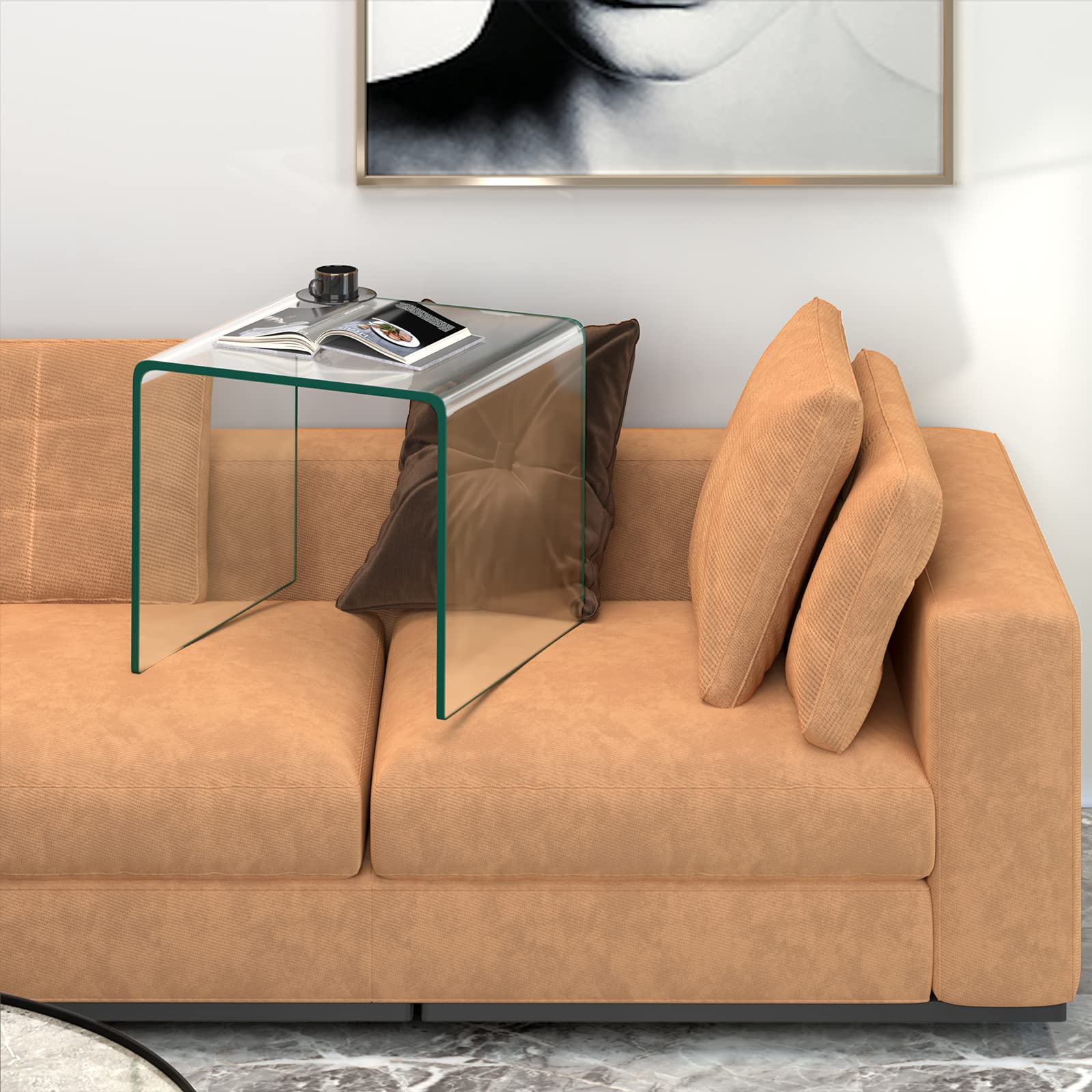 KOTEK Tempered Glass End Table - Clear Small Coffee Table with Smooth Edge & Non-Slip Pads, Transparent Accent Table for Living Room, Bedroom, Office - Perfect for Holding Drinks, Books & Decor