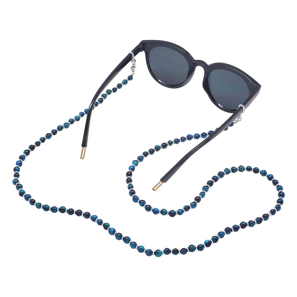 Beaded Lanyard for Women - ID Badge Holder & Keychain Necklace for Teachers & Office Use (Blue Tiger Eye)