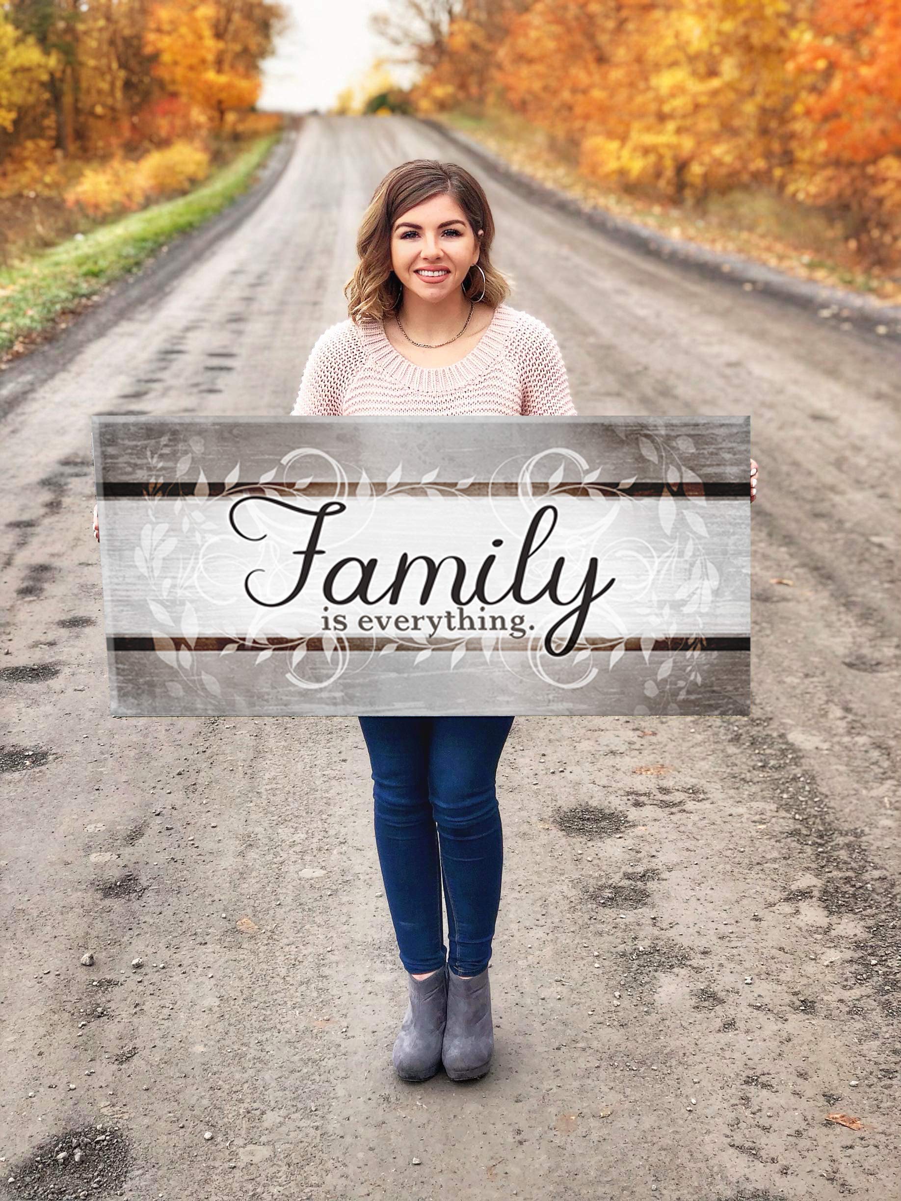 Family Is Everything Framed Wall Art - Large 60x27 Inch Farmhouse Canvas Print, Brown Rustic Home Decor for Living Room & Family Room | Perfect Gift for Housewarming & Family Gatherings