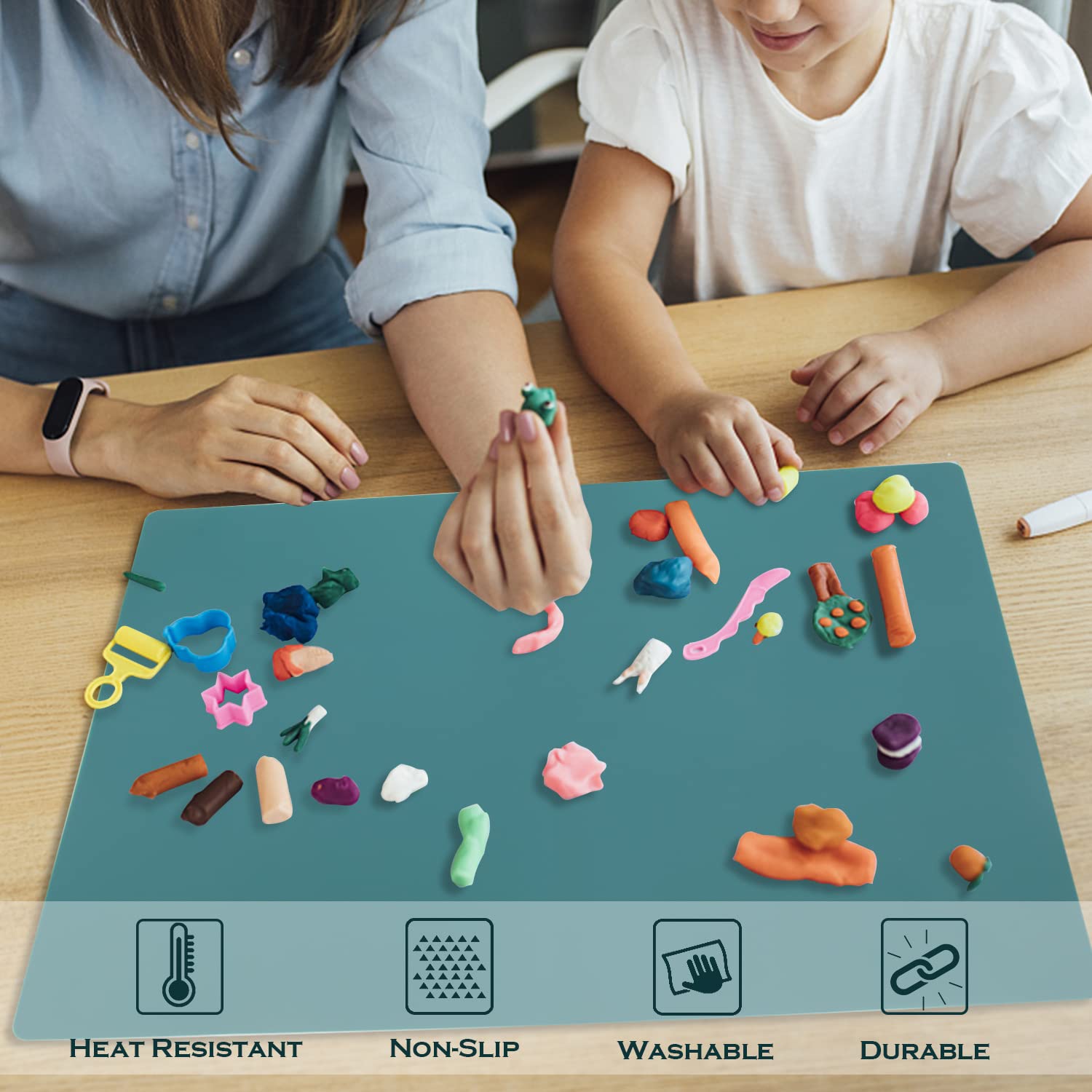 Extra Large Silicone Countertop Mat - Non-Slip Heat Resistant Kitchen Table Protector for Crafts, Baking & Dining | Perfect for Kids Placemats, Pastry Dough Rolling & Home Cooking | Dark Green