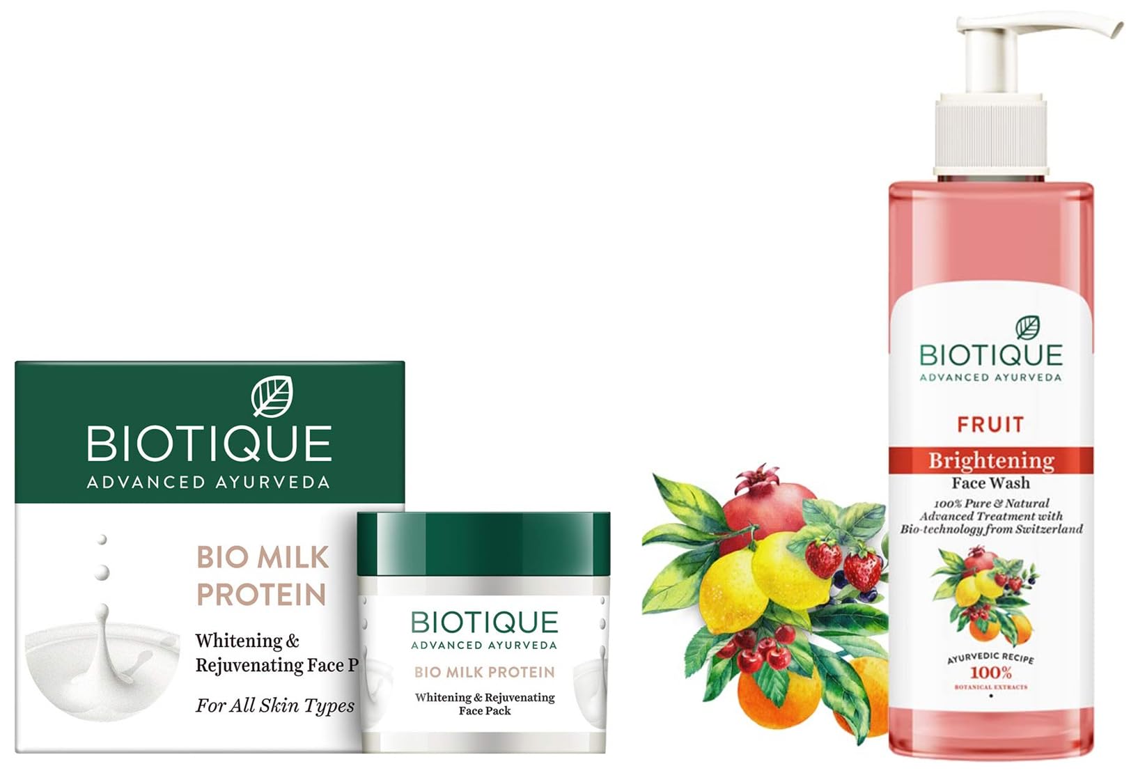Biotique Bio White Advanced Fairness Face Wash 200ml & Bio Milk Protein Whitening Face Pack 50g - Brightening & Rejuvenating Skincare Set for All Skin Types | Daily Cleansing & Glow Treatment for Radiant Complexion