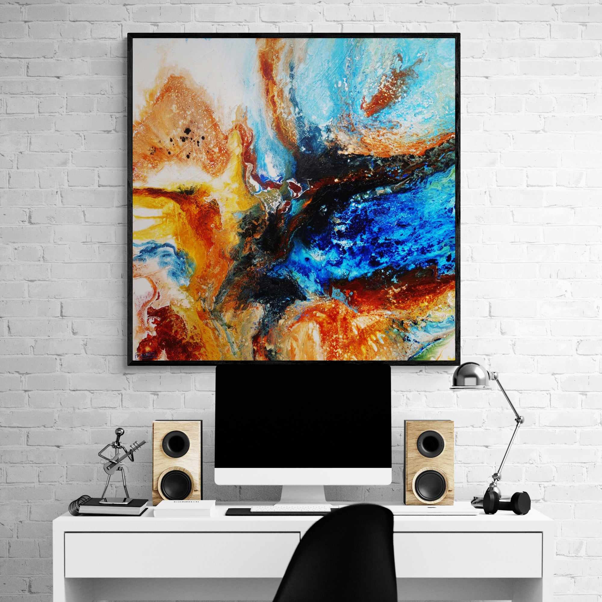 Australian Delta 120x120cm Blue Rust Textured Abstract Canvas Wall Art - Modern Home Decor for Living Room, Bedroom & Office