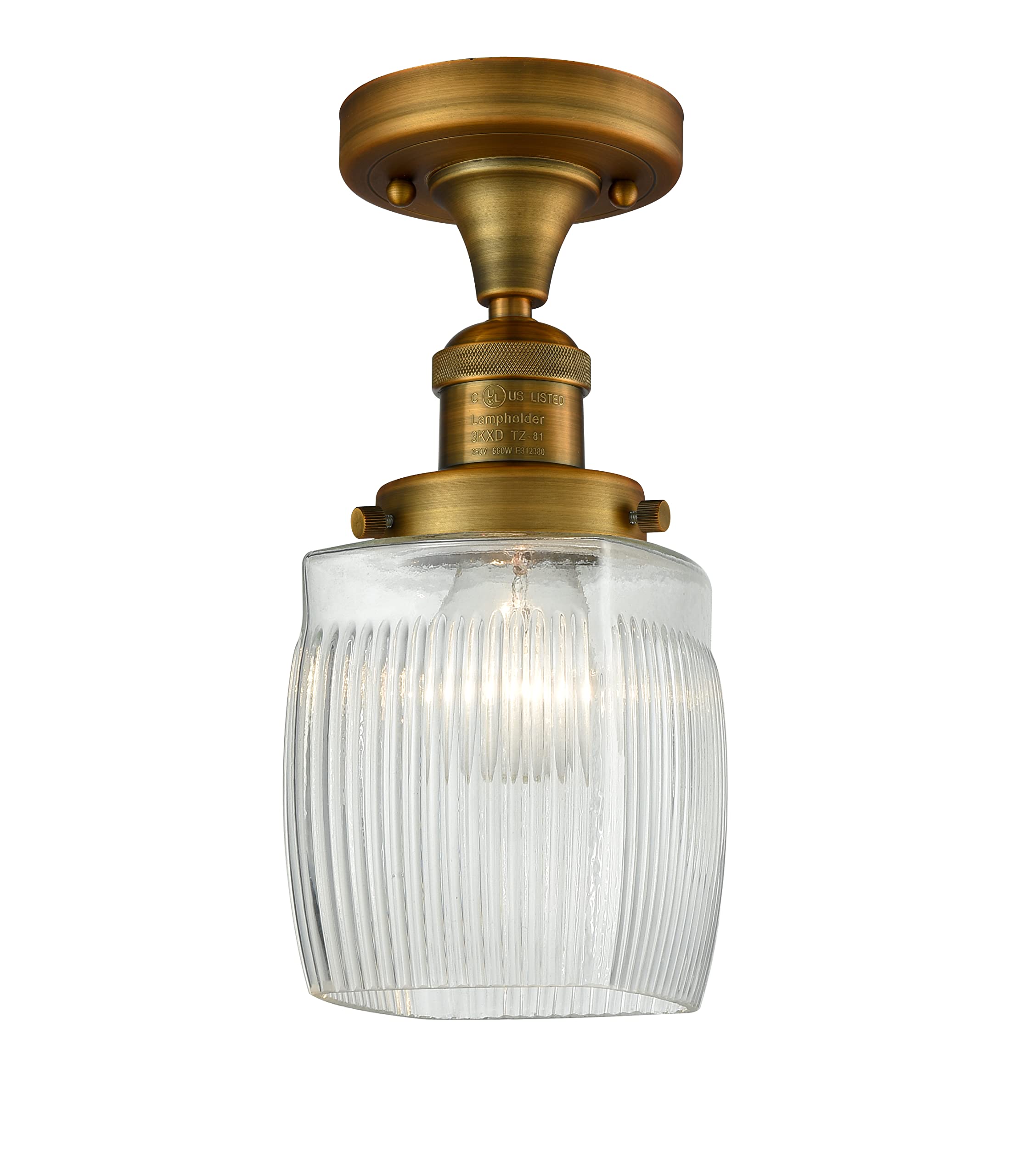 Vintage Dimmable LED Semi-Flush Mount Ceiling Light - Brushed Brass Finish, 1-Light Fixture for Bedroom, Living Room & Kitchen | Energy Efficient & Modern Home Decor