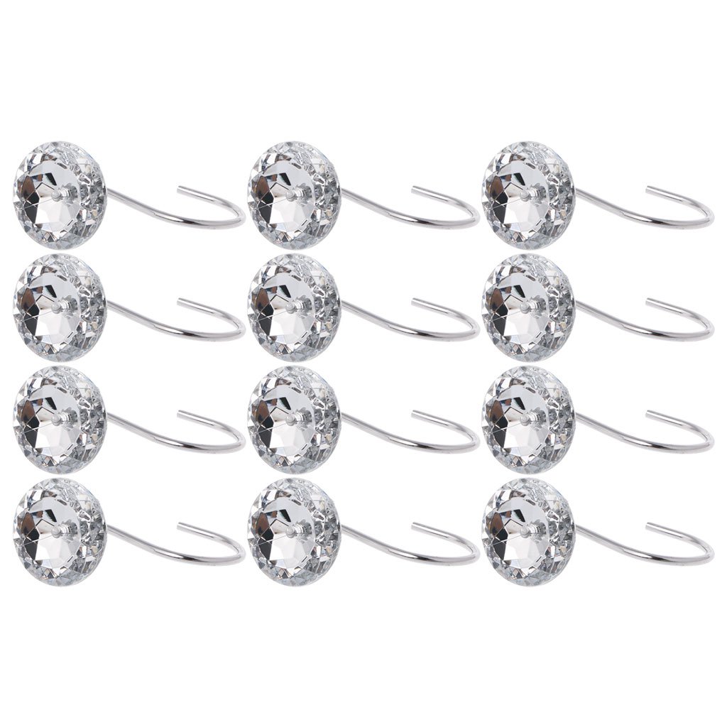 12Pcs Crystal Shower Curtain Hooks - Elegant Rhinestone Curtain Holdbacks for Bathroom Decor, Roller Hooks for Shower Curtains - Perfect for Spa, Luxury Bathroom & Home Decoration