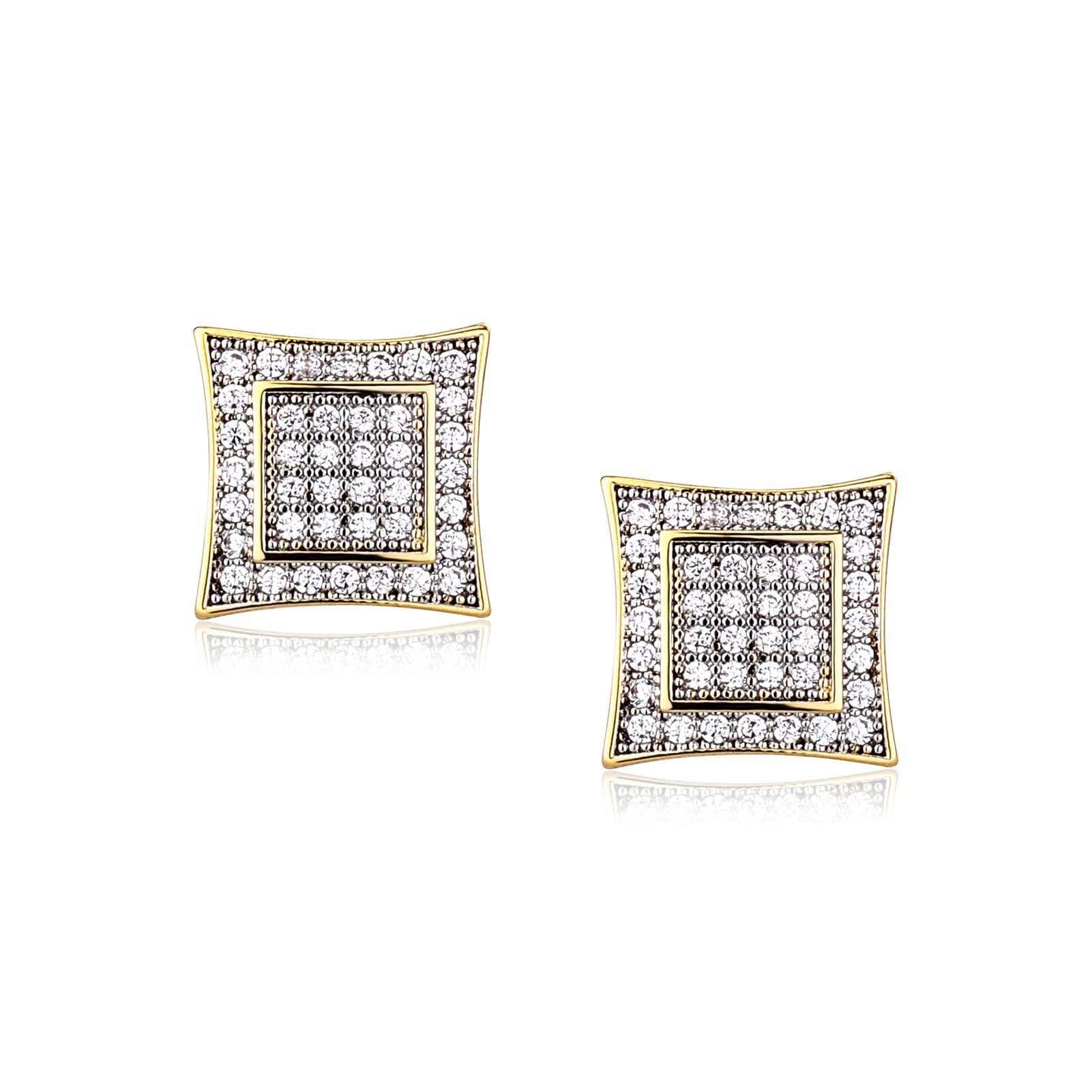 YOSZO 18K Gold Plated Cubic Zirconia Square Stud Earrings for Men & Women - Hypoallergenic Screw Back Iced Out Jewelry - Perfect for Weddings, Parties & Everyday Wear