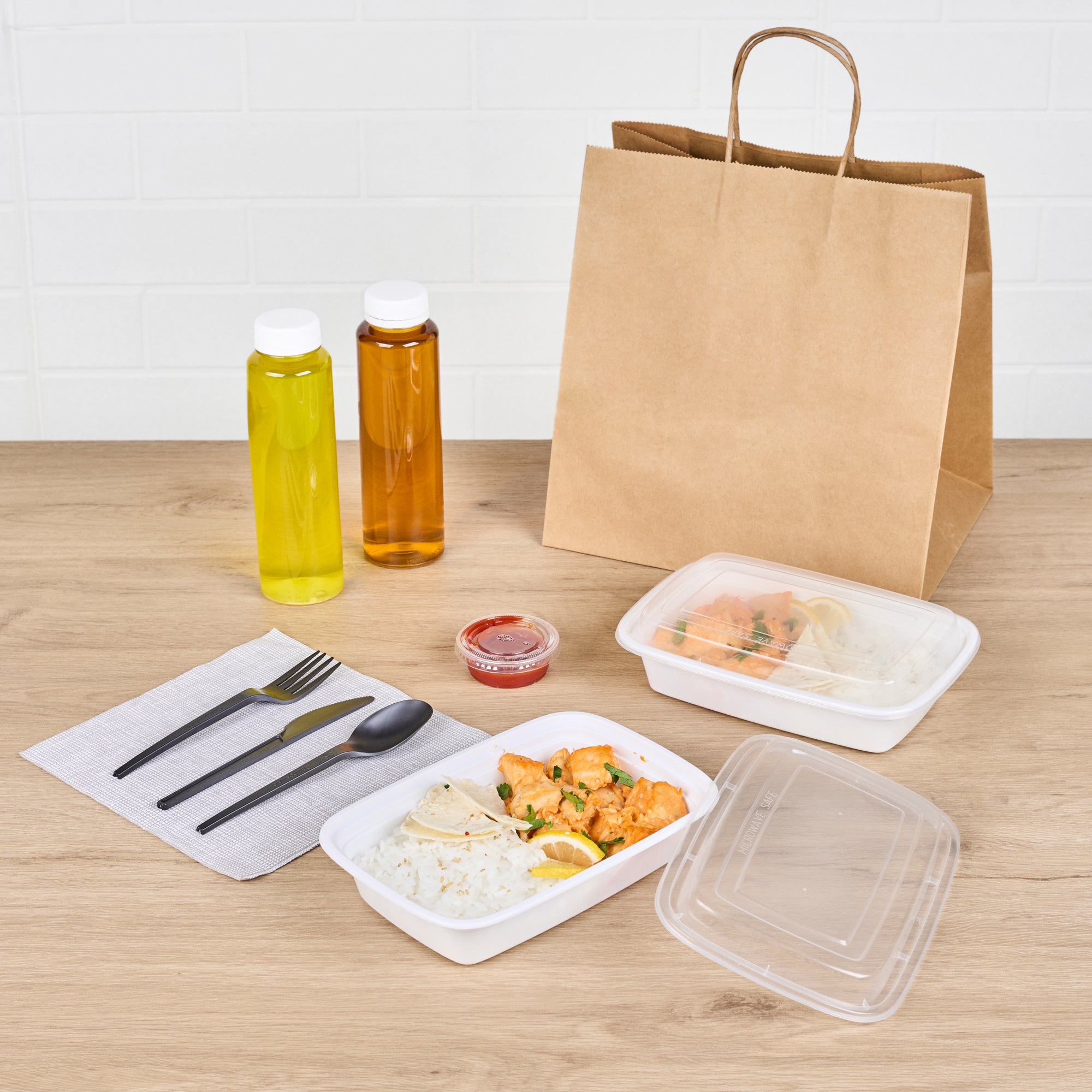 24 oz Rectangle White Plastic To Go Containers with Clear Lids - 50 Pack, Microwave Safe Food Storage (8