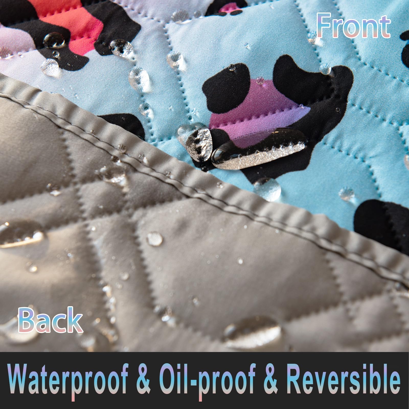 Waterproof Reversible Dog Bed Cover 120x82 Inch - Washable Camping Mat for Pets, Kids, Dogs & Cats - Geometric Embroidery Blanket with Rainbow Leopard Print & Gray Patchwork - Perfect for Indoor, Outdoor & Travel Use