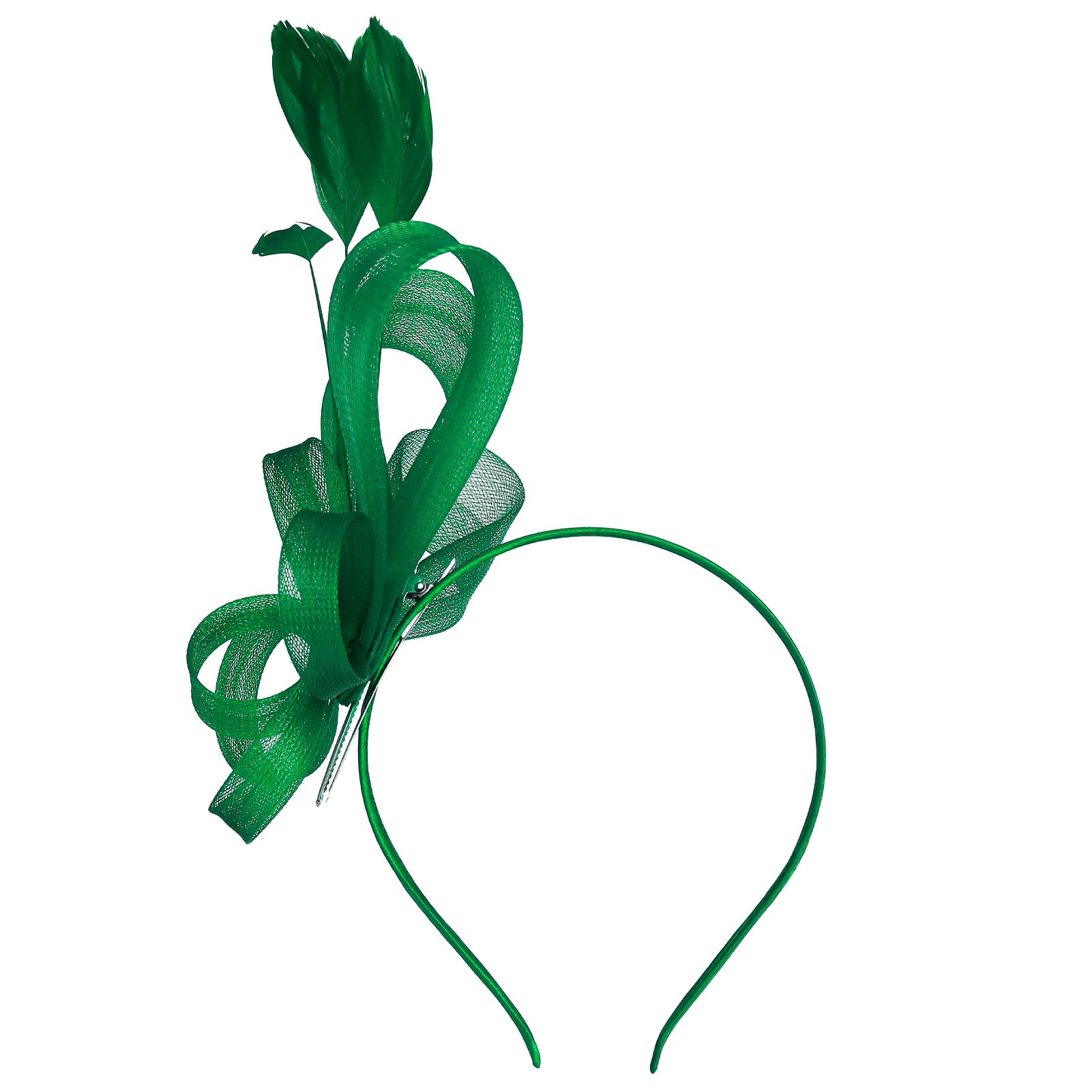 Elegant Dacitiery Women's Feather Alice Band Fascinator Hair Clip - Mesh Flower & Feather Headband for Weddings, Tea Parties, Races, Ascot & Cocktail Events (Green) | Perfect for Bridal, Prom & Formal Occasions