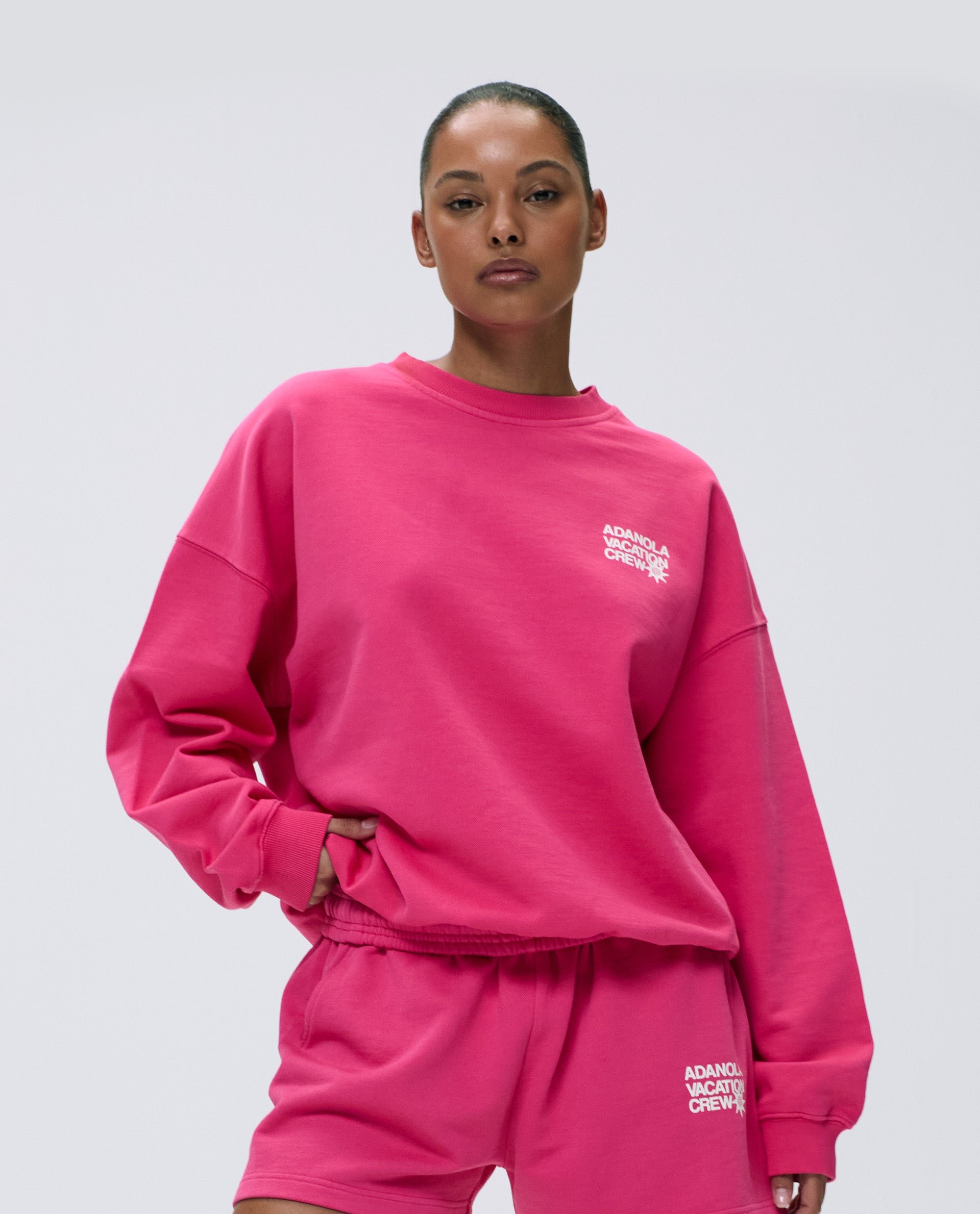 Vacation Oversized Sweatshirt - Hot Pink & Marshmallow White | Cozy Loungewear for Travel, Weekend Getaways & Relaxing at Home