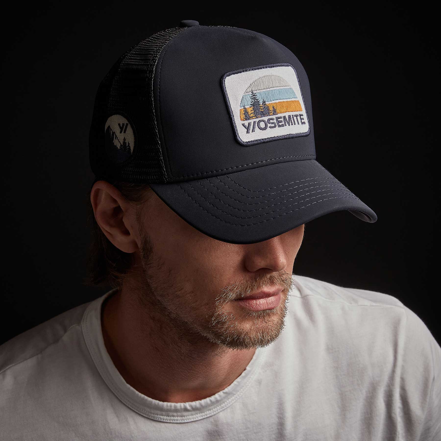 Yosemite Patch Trucker Hat for Men & Women - Vintage Style Adjustable Baseball Cap with Snapback Closure - Perfect for Outdoor Adventures, Hiking, and Casual Wear (Navy Blue)