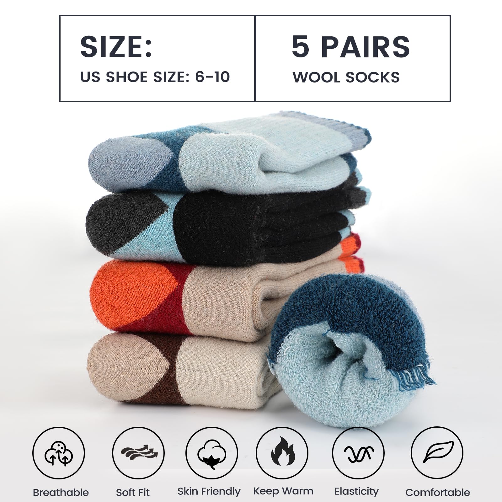 Premium Merino Wool Socks for Men & Women - 4 Pairs Thermal Winter & Hiking Crew Socks - Moisture Wicking, Odor Resistant, Temperature Regulating - Perfect for Outdoor Adventures, Camping & Cold Weather Activities