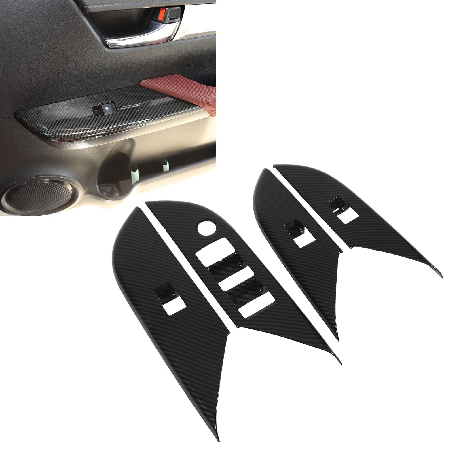 Carbon Fiber Door Lock Switch Trim & Window Control Panel Cover (4 Pcs) - Compatible with Toyota Hilux 2015-2021 LHD - Interior Car Accessories for Enhanced Style & Protection - Perfect for Off-Roading & Daily Commute
