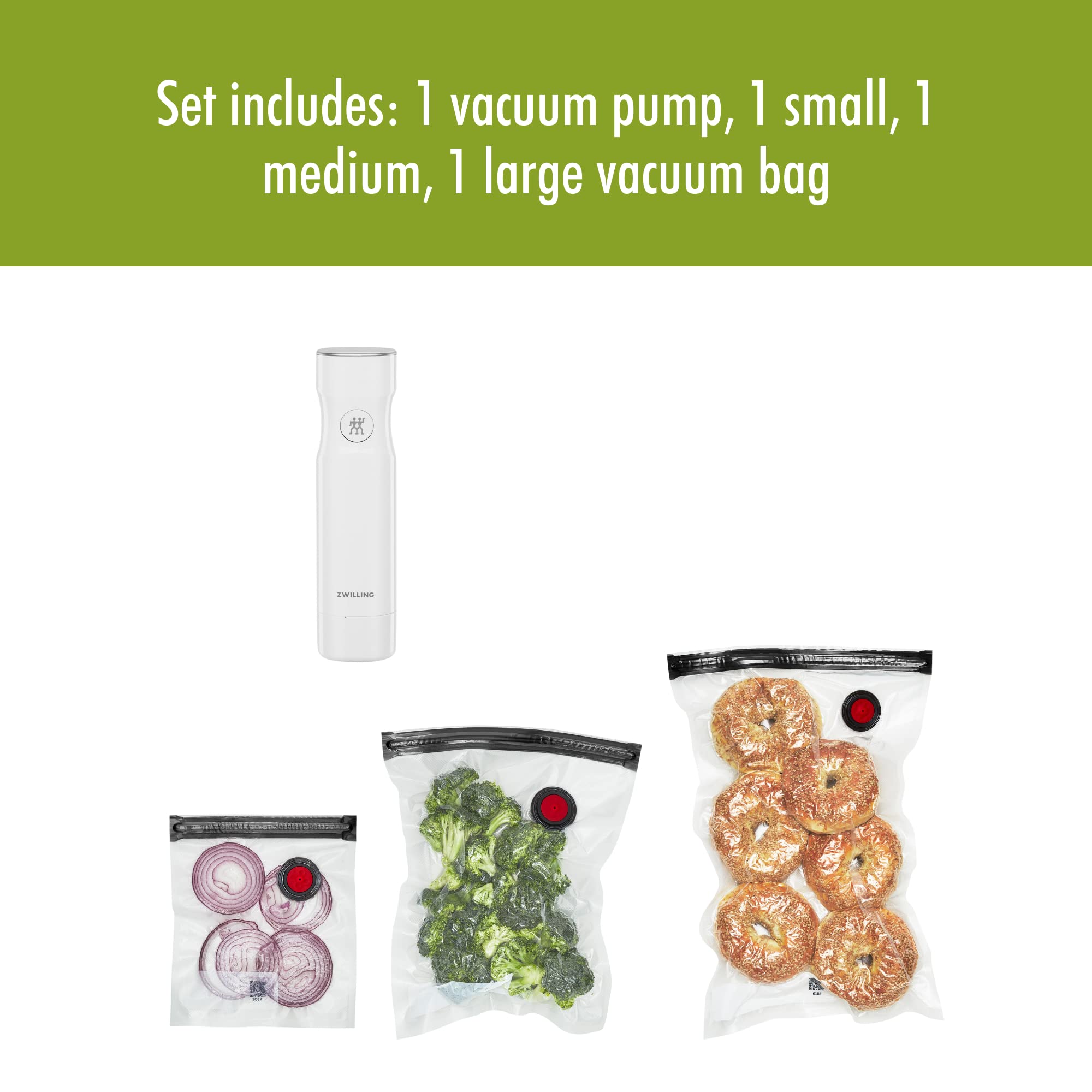 ZWILLING Fresh & Save 4-Piece Vacuum Sealer Starter Set with Reusable Sous Vide Bags | Airtight Food Storage for Meal Prep, Leftovers & Sous Vide Cooking | Perfect for Home Kitchens & Food Preservation