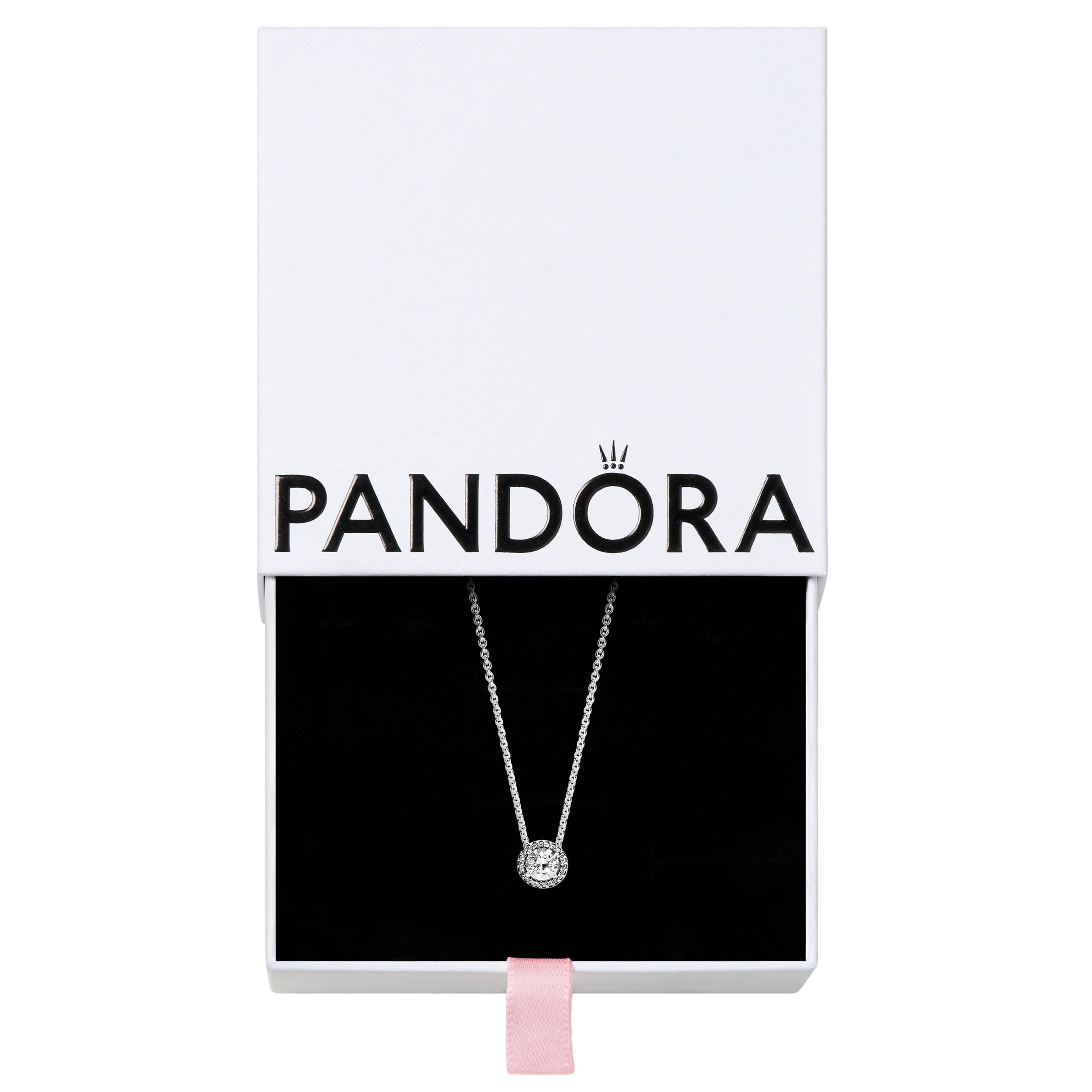 PANDORA Round Sparkle Halo Necklace - Adjustable Sterling Silver Necklace with Cubic Zirconia & Lobster Clasp - Elegant Jewelry Gift for Women - Perfect for Anniversaries, Birthdays & Valentine's Day - Includes Gift Box (17.7