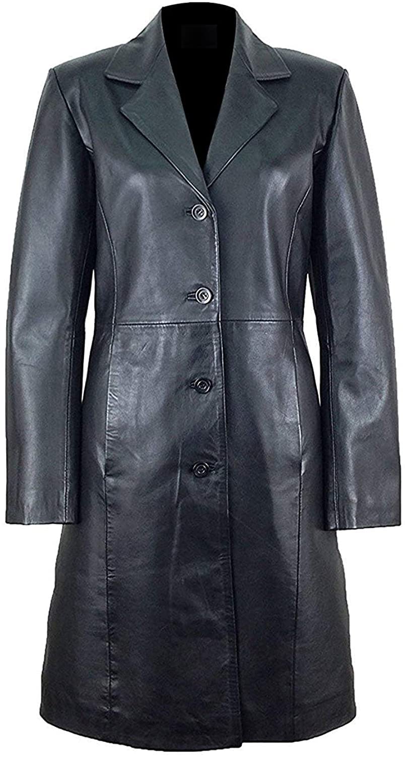 Women's Black Lambskin Leather Trench Coat - Premium Long Leather Jacket for Fall & Winter | Office Wear, Evening Outfits, Formal Occasions
