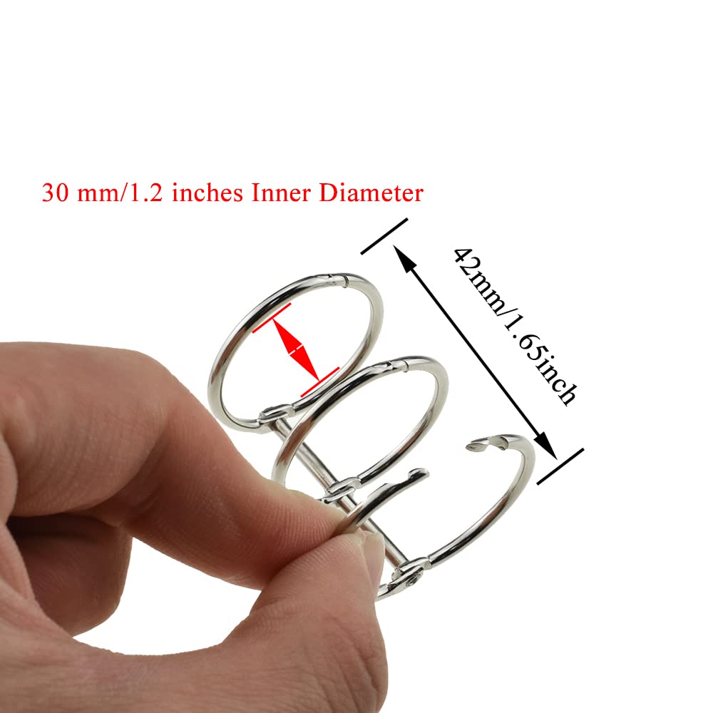 HAHIYO 4-Pack Stainless Steel Binder Rings - 30mm (1.2 Inch) Inner Diameter, 3-Ring Loose Leaf Snap Split Hinged Metal Book Rings for DIY Notebooks, Photo Albums, Travel Journals & Document Binding - Perfect for Scrapbooking, Office Organization & Craft Projects