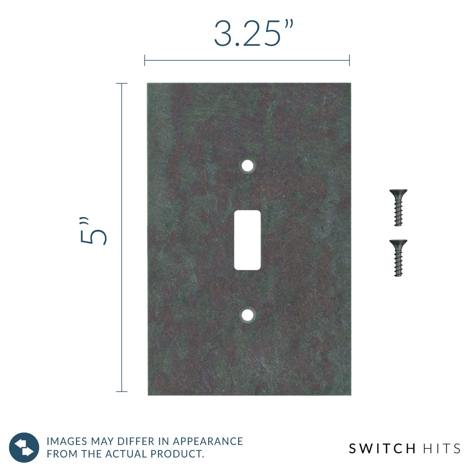 Decorative Electrical Switch Plate Cover - 1 Gang Single Toggle Light Switch Outlet Wall Plate (3.25”x5”) in Natural Vermont Slate Earth Tone | Durable Faceplate for Home, Office & Commercial Use | Rustic Decor Upgrade for Living Room, Bedroom & Kitchen