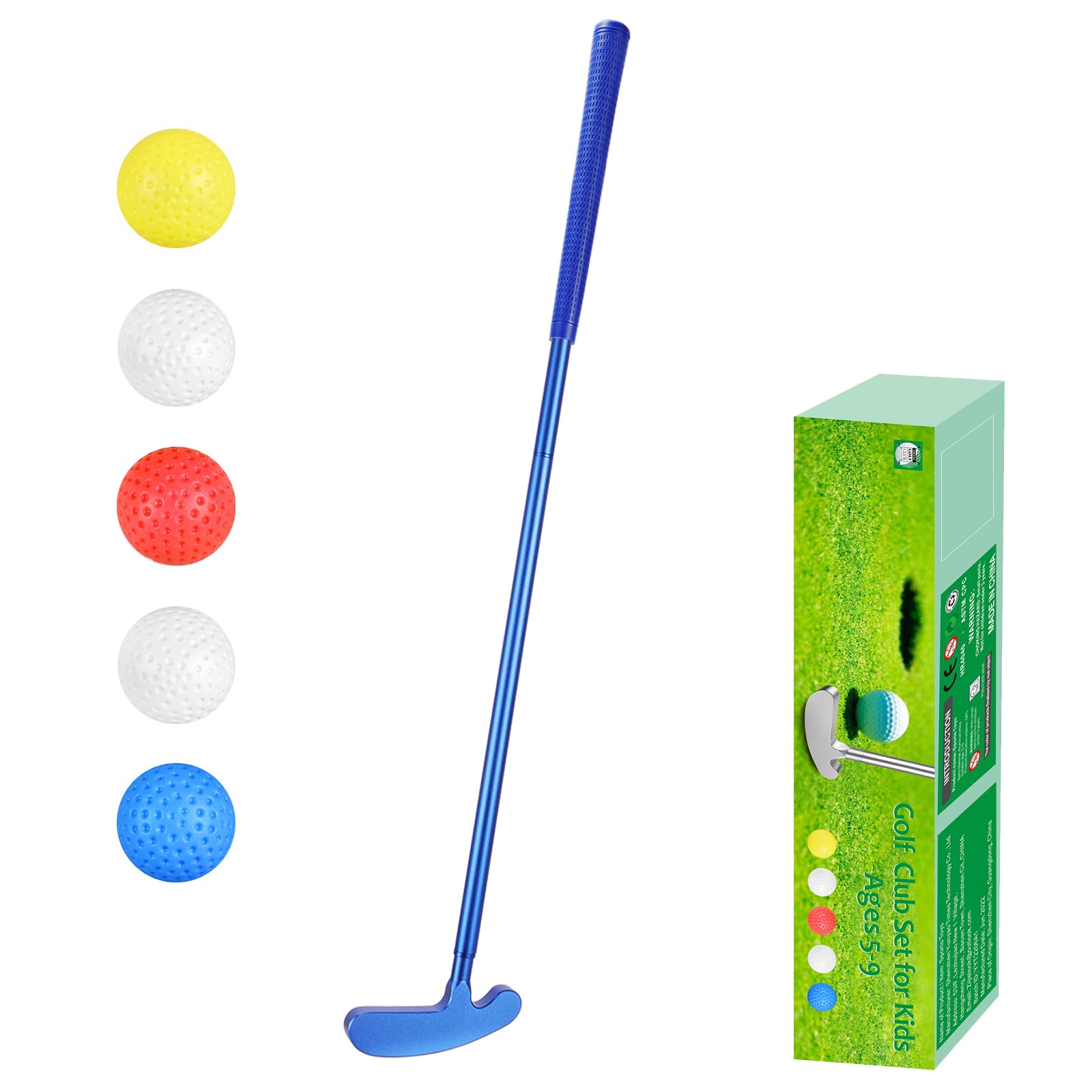 Kids Metal Golf Clubs Set for Beginners - Includes 2 Metal Golf Putters & 5 Plastic Balls | Outdoor Sports Toy Gift for Boys & Girls Ages 6-9 | Perfect for Backyard Practice, Birthday Presents & Family Fun