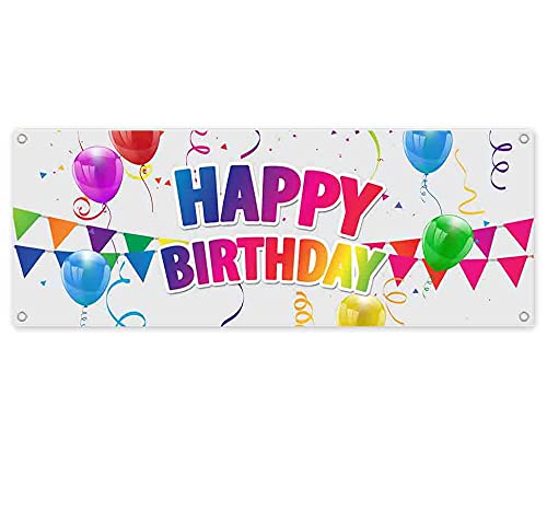Happy Birthday Balloons Banner - 13 oz Heavy-Duty Vinyl with Metal Grommets | Single-Sided Party Decoration for Indoor & Outdoor Celebrations