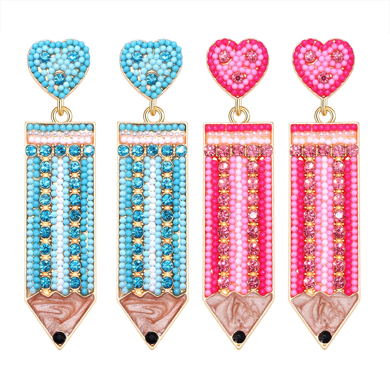 Hypoallergenic Teacher Earrings - Rhinestone Beaded Drop Dangle Earrings for Women, Perfect for Back to School & Teacher Appreciation Gifts
