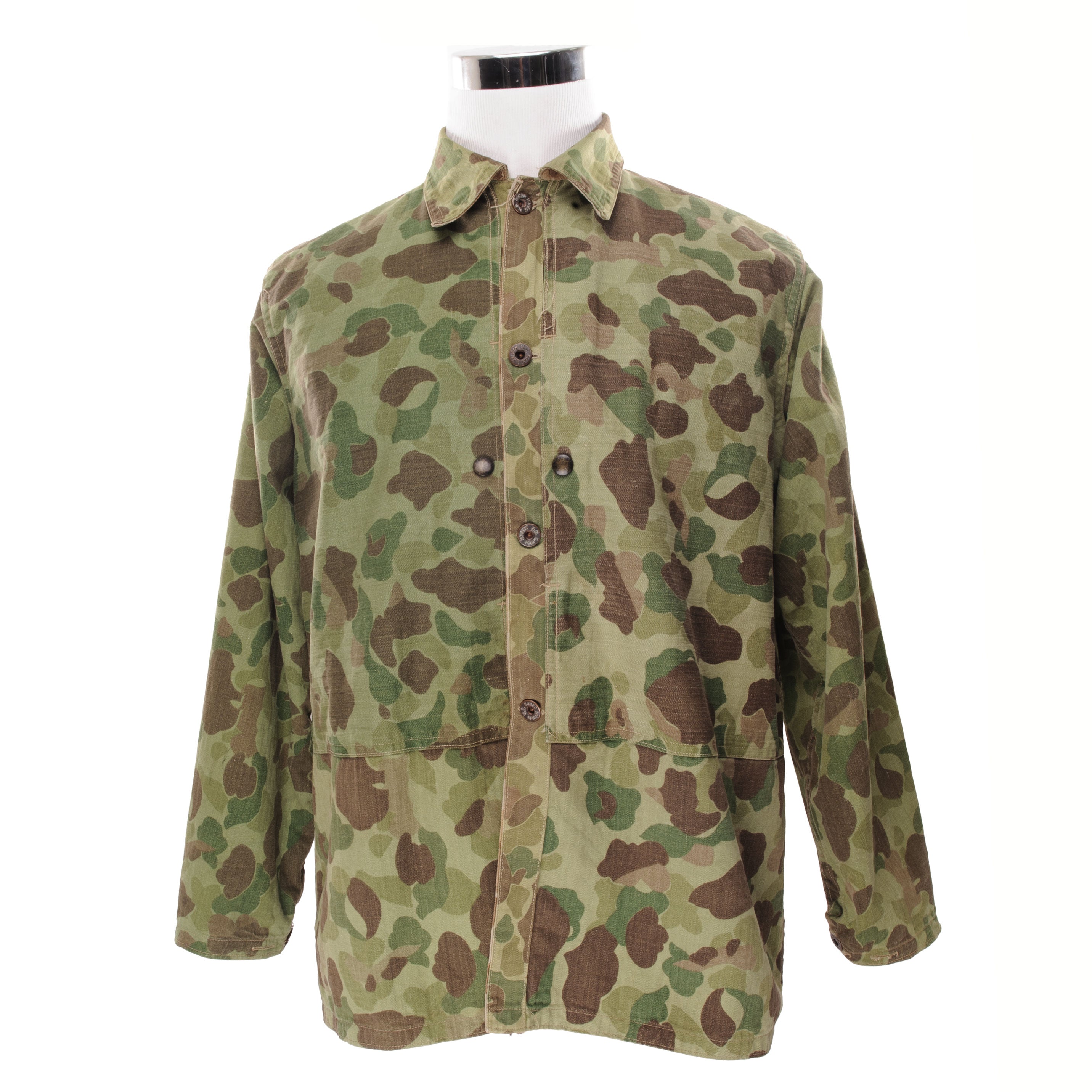Vintage USMC HBT Frogskin Camouflage Utility Jacket - WWII Military Style Coat - Size 38 - Perfect for Reenactments, Outdoor Adventures & Vintage Fashion Collectors