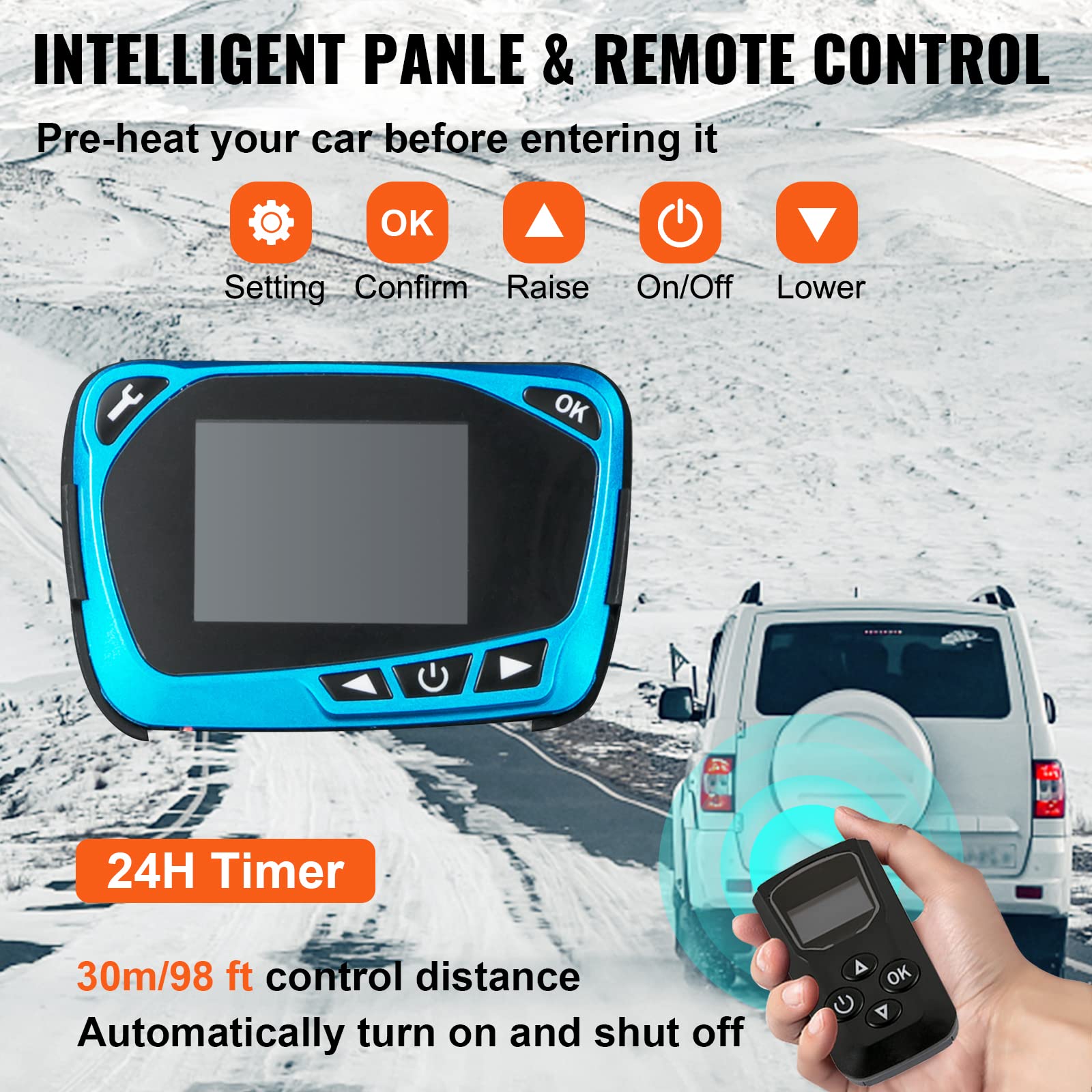 VEVOR 8KW Diesel Air Heater with Single Outlet - 12V Remote Controlled Parking Heater with Muffler & Blue LCD Switch for RVs, Trucks, Buses, Trailers - Perfect for Winter Camping, Off-Grid Living & Vehicle Heating