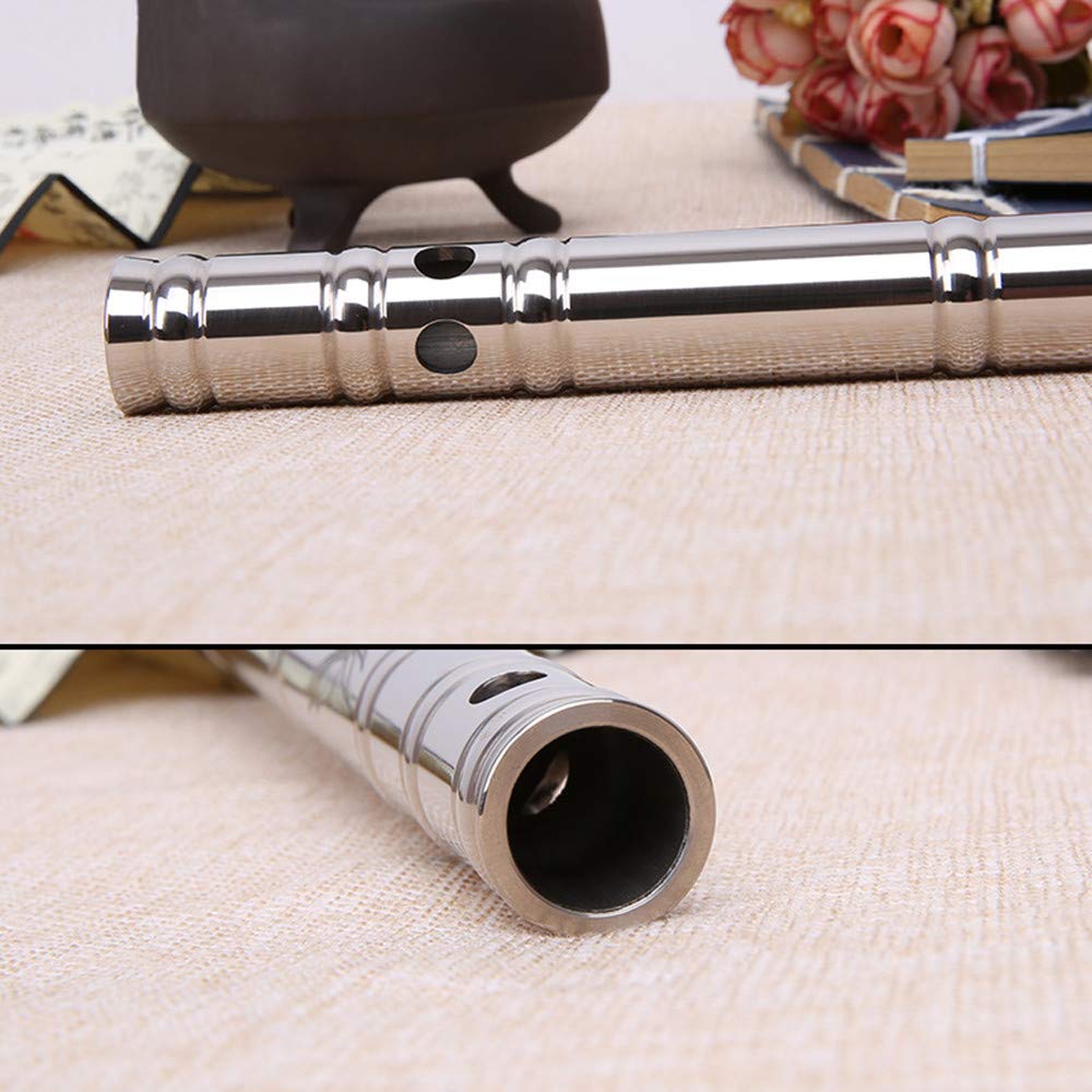 Premium Chinese Dizi Flute - Silver Metal Titanium Steel F Key Traditional Bamboo Wind Instrument (CDEFG Keys) | Perfect for Beginners, Professional Performances & Cultural Events