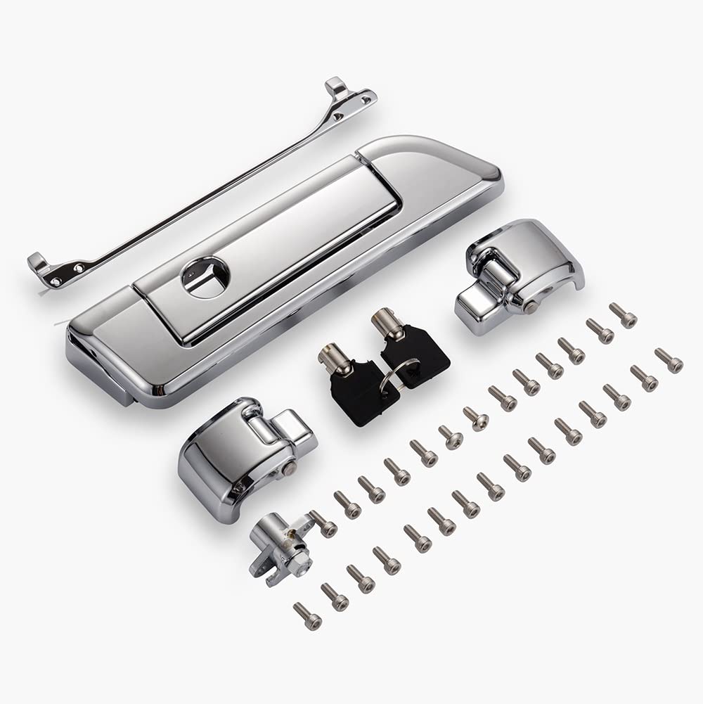 2014+ Harley Razor/Chopped/King Tour Pak Chrome Hinges & Latch Kit - Durable Replacement for Travel Trunk & Luggage Storage