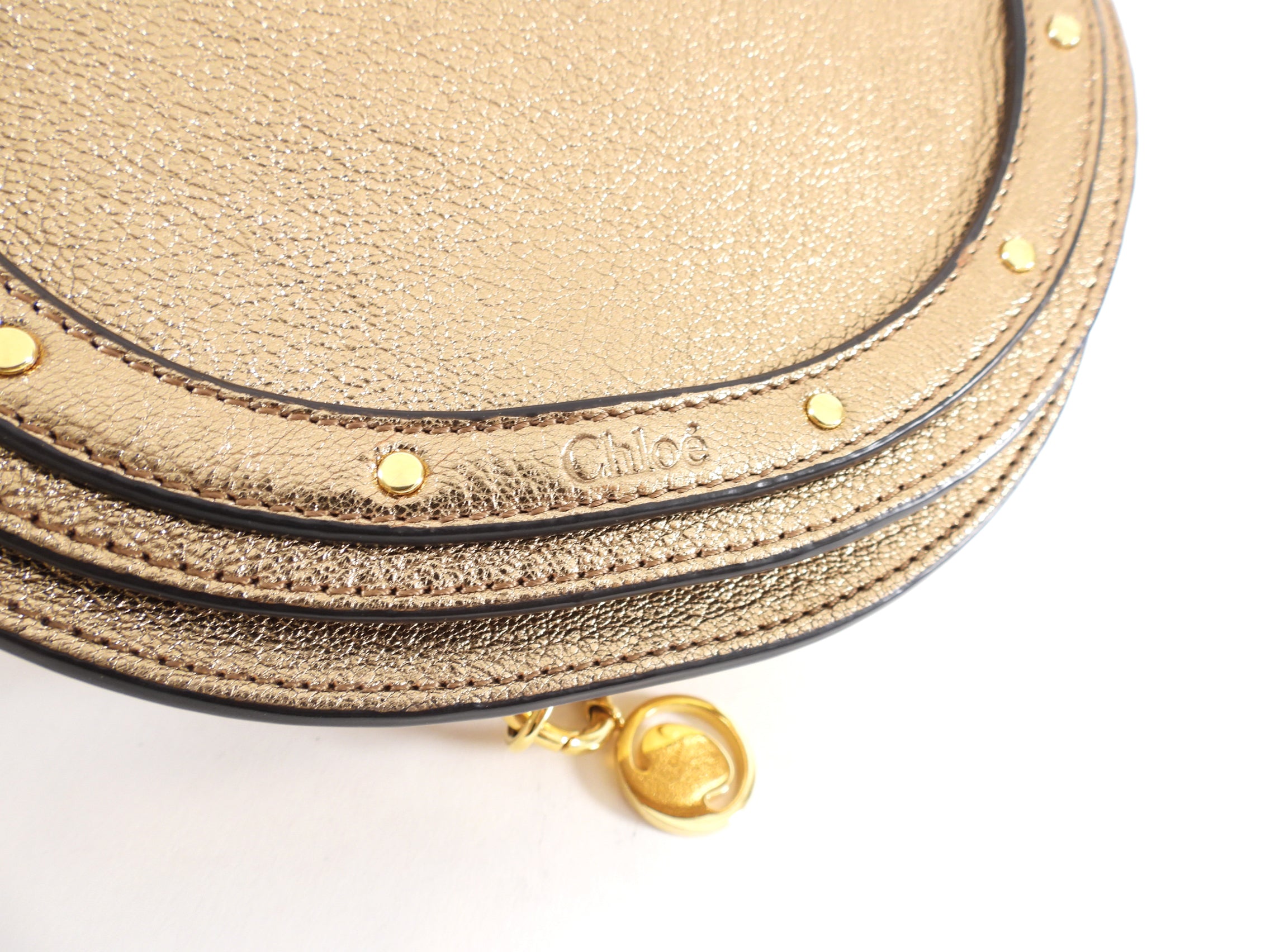 Chloe Metallic Bronze Leather Nile Minaudiere Bracelet Bag - Elegant Evening Clutch for Parties, Weddings & Special Occasions