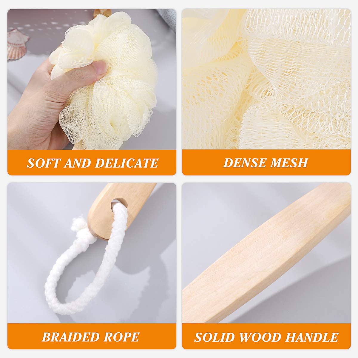 Healifty Long Handle Loofah Back Scrubber - Exfoliating Bath & Shower Brush for Men & Women - Perfect for Hard-to-Reach Areas & Deep Cleansing