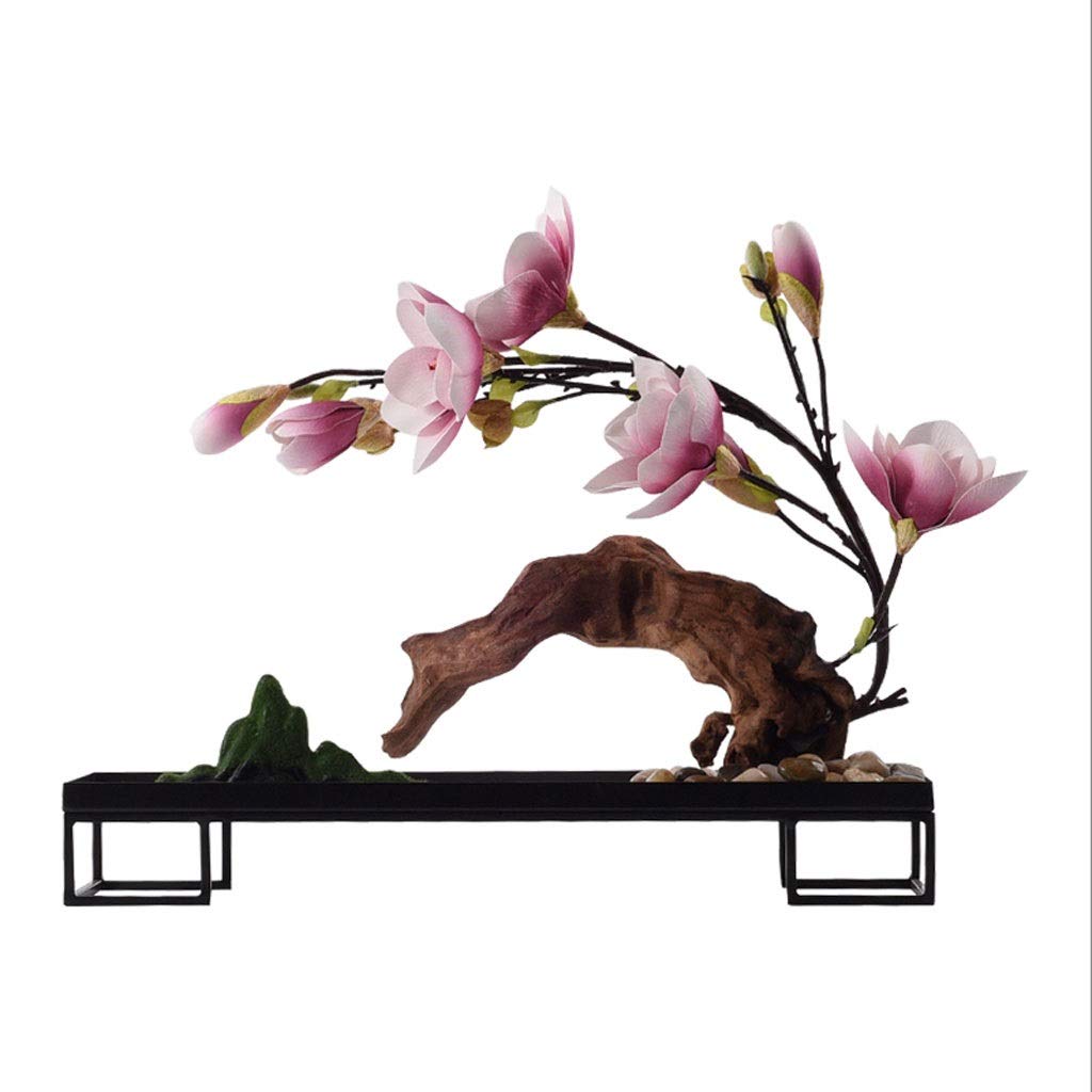 Realistic Artificial Magnolia Potted Plant - Chinese Style Solid Wood Simulation Floral Bonsai for Living Room, Hotel & Villa Decor | Fake Flowers Home Accessories | Perfect for Home Staging, Wedding Centerpieces & Office Greenery