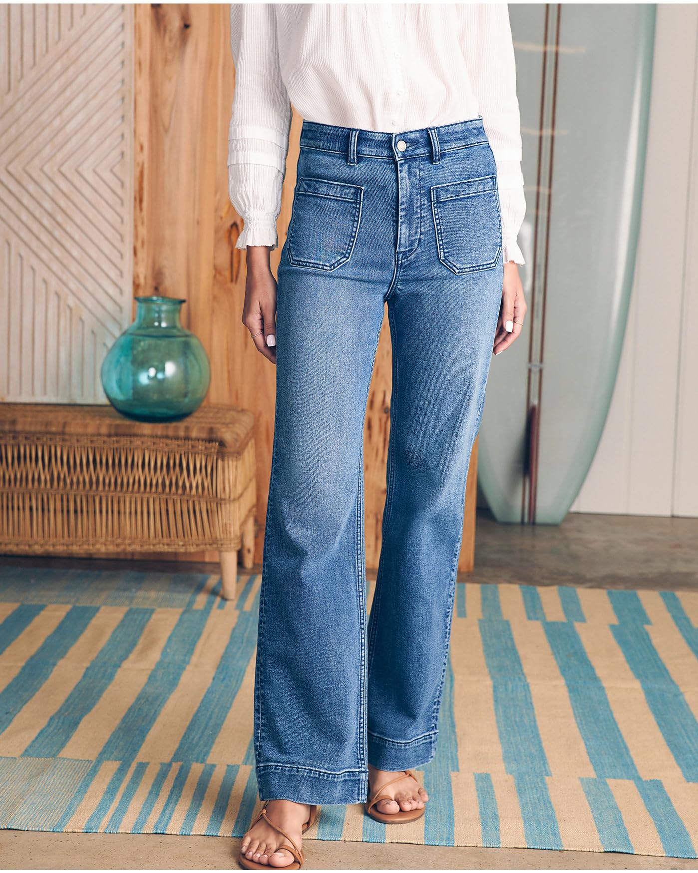 Women's High Waisted Straight Leg Jeans - Stretch Denim Pants with Terry Patch Pockets | Casual Comfort for Everyday Wear, Office & Weekend Outfits