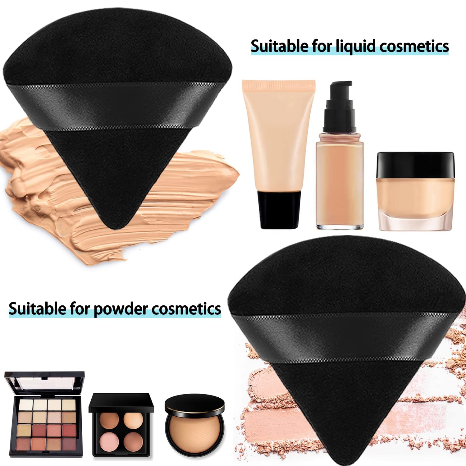 4+1 Pcs Velour Triangle Powder Puff & Kabuki Brush Set for Flawless Liquid, Cream & Loose Powder Makeup - Face Contouring, Foundation & Eyeshadow Application - Perfect for Daily Makeup & Professional Use (Color May Vary)