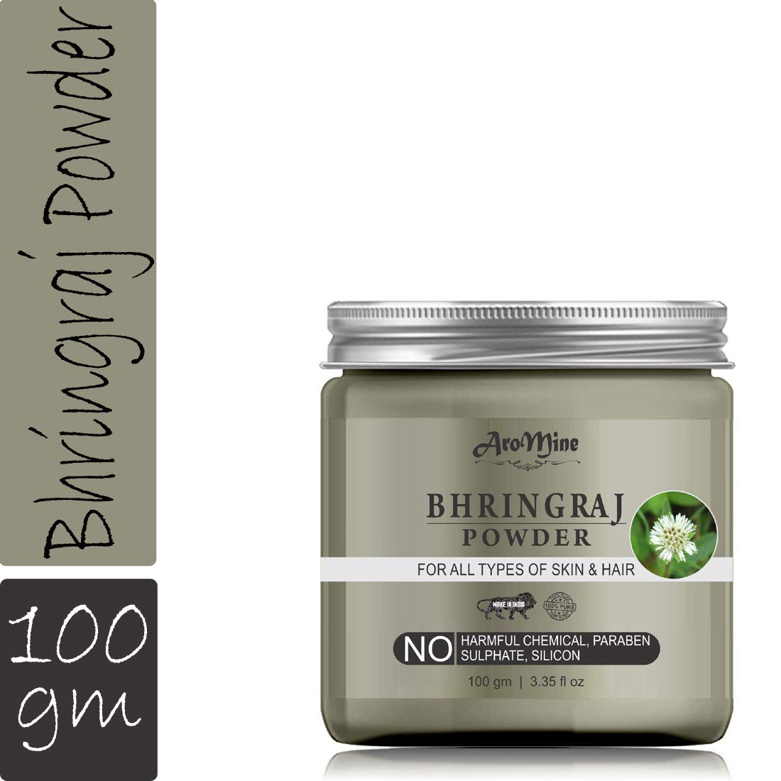 AroMine 100% Natural & Organic Bhringraj Powder for Hair Growth, Hair Care & Scalp Treatment – 100g | DIY Hair Mask for Stronger, Thicker & Healthier Hair – Perfect for Dry, Damaged & Frizzy Hair Care Routine
