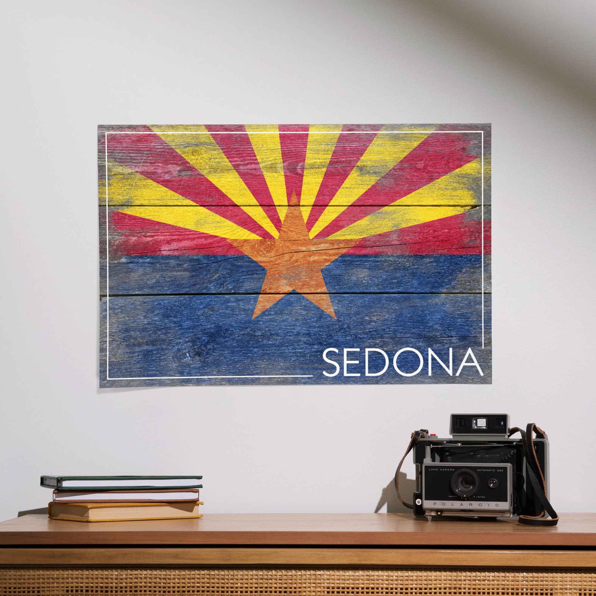 Lantern Press 16x24 Inch Giclee Art Print - Sedona Arizona Landscape with Rustic State Flag - Wall Decor for Home, Office & Cabin