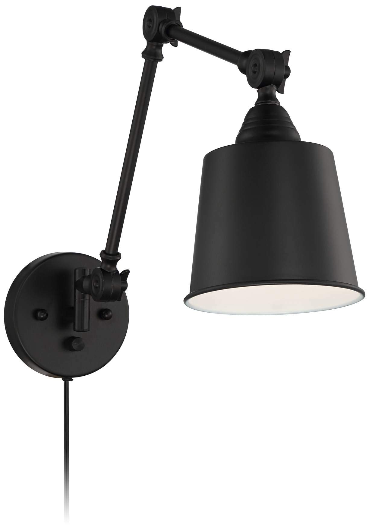 360 Lighting Mendes Modern Industrial Swing Arm Adjustable Wall Mounted Plug-in Lamps - Set of 2 Black Metal Down Light Fixtures for Bedroom, Living Room, Hallway & Dining Room - Perfect for Reading, Bedside Lighting & Home Decor
