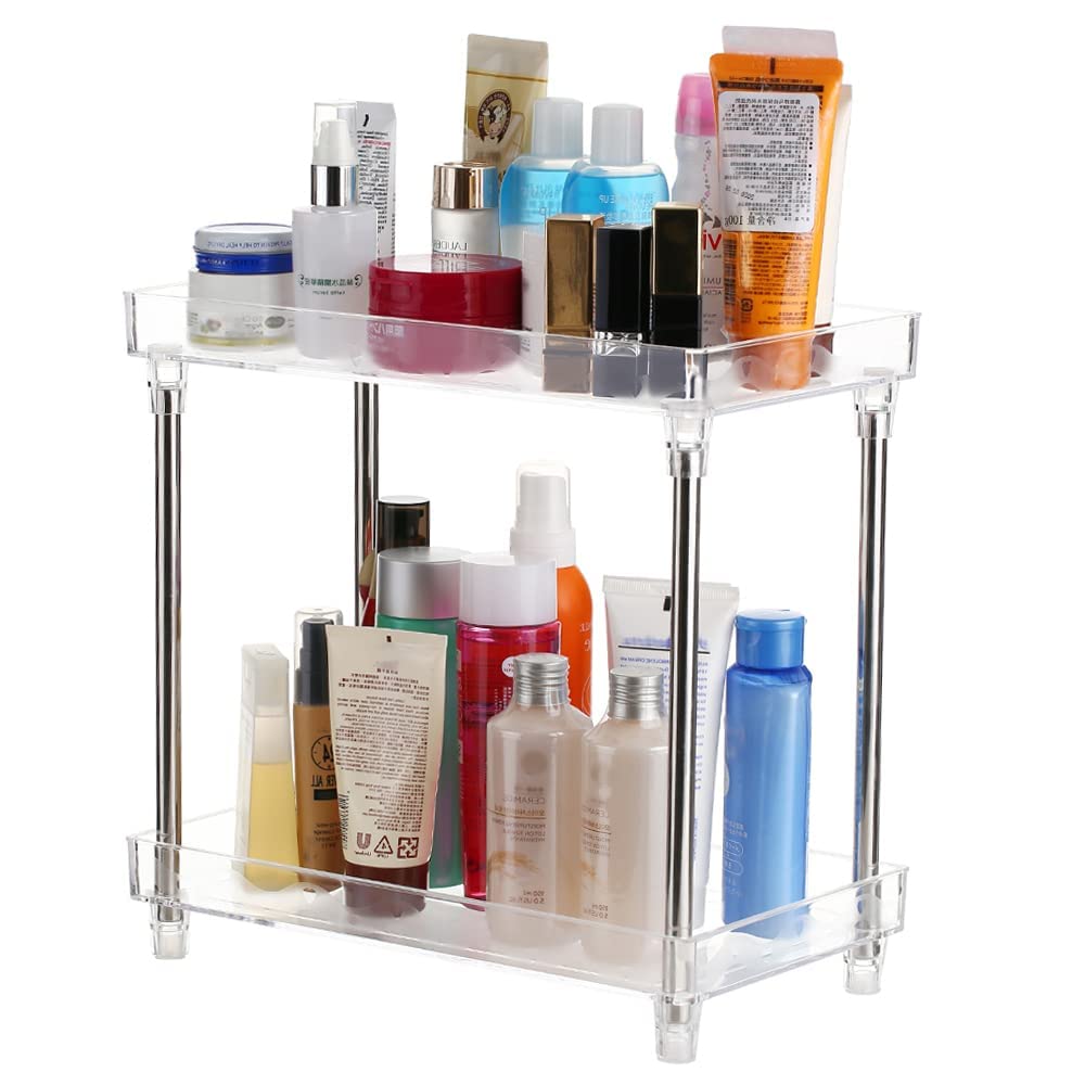 Kavolet 2-Tier Clear Acrylic Bathroom Organizer - Countertop Cosmetic Display Case & Storage Shelf for Perfume, Skincare, Makeup - Perfect for Vanity, Dresser, Counter Organization (Ideal for Small Spaces & Clutter-Free Bathroom Decor)