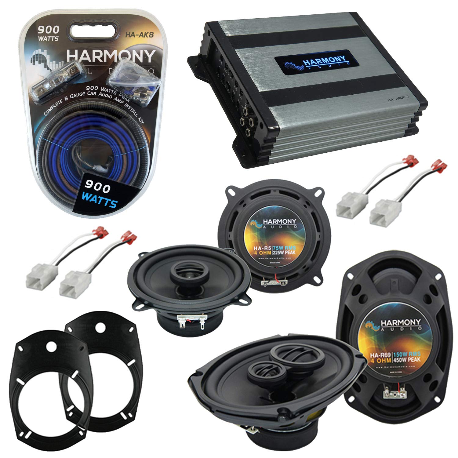 Harmony Audio Speaker Replacement Bundle Compatible with Dodge Ram 2500/3500 2006-2010 - 4 Speakers & HA-A400.4 Amplifier - Upgrade Car Audio System for Clear Sound on Road Trips and Commuting