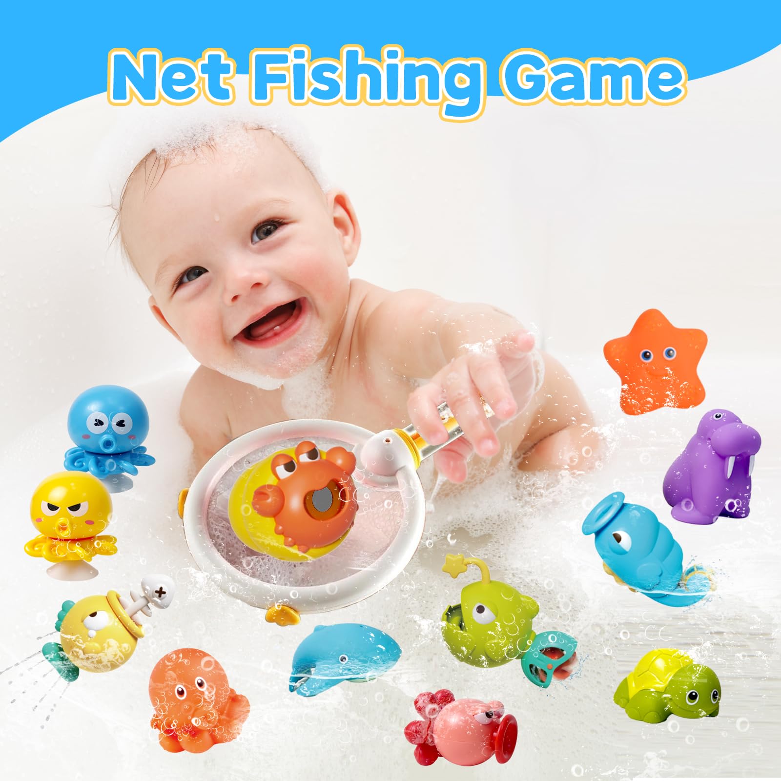 **Magnetic Fishing Bath Toys for Toddlers - Floating Water Spraying Animals with Spinner Octopus, Fun Bathtub & Pool Toys for Kids, Boys & Girls - Perfect for Sensory Play & Early Learning**
