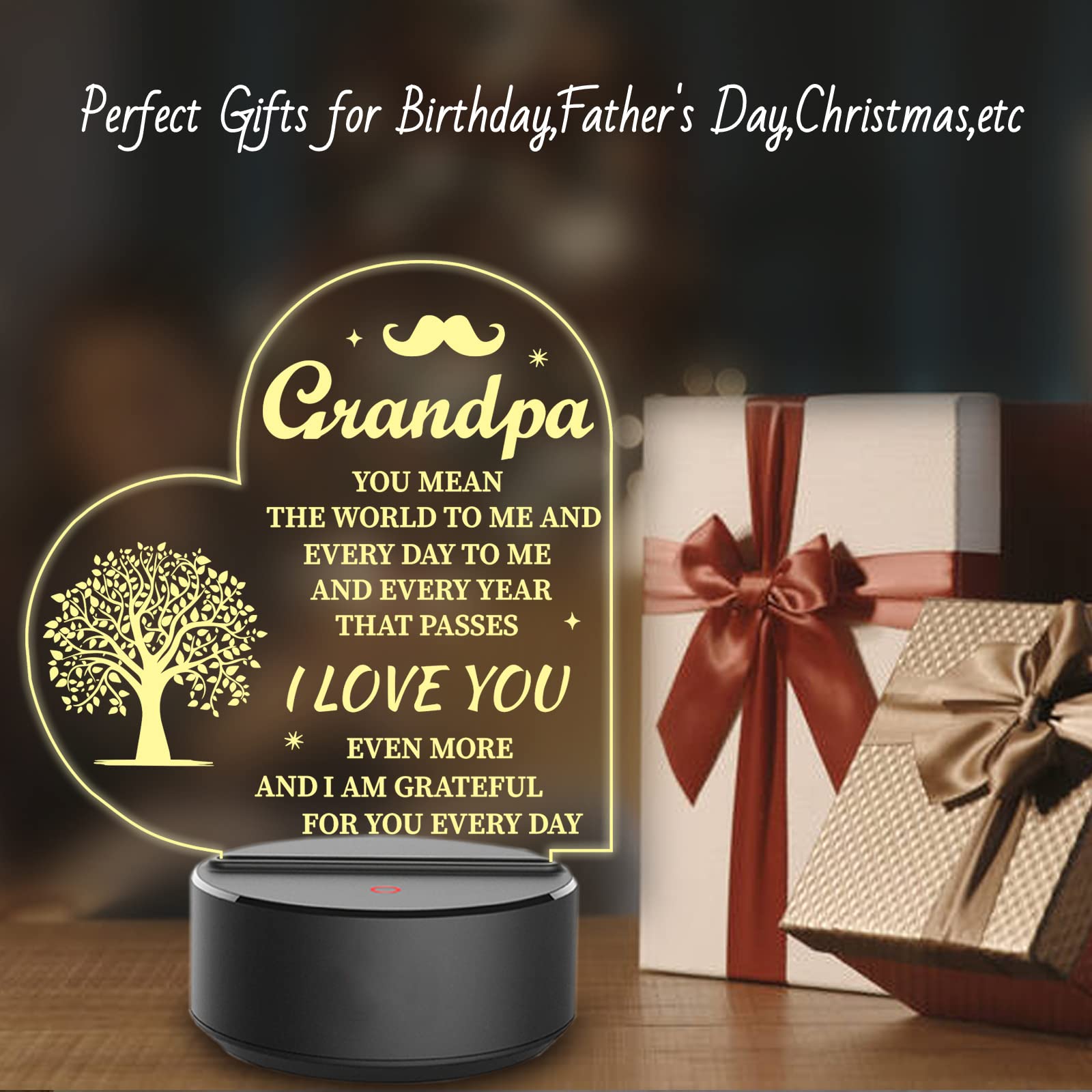 Personalized Engraved Night Light - Best Birthday & Christmas Gift for Grandpa from Grandchildren | Thoughtful Present for Father's Day, Thanksgiving & Special Occasions | Heartwarming Home Decor for Bedroom & Living Room