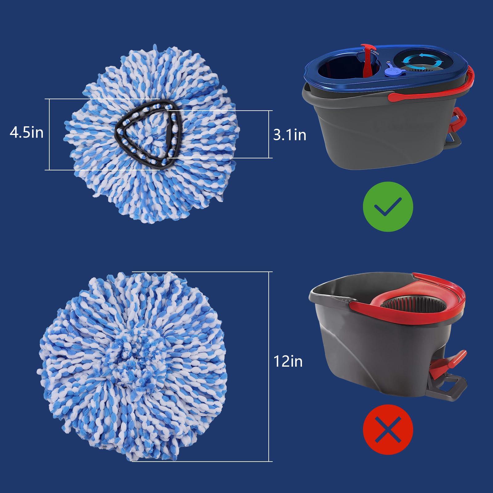 2 Pack Microfiber Mop Head Replacement for O Cedar 2 Tank Spin Mop System - 360 Degree Rotating Refill for Hardwood & Tile Floors - Easy to Use for Kitchen, Bathroom & Household Cleaning