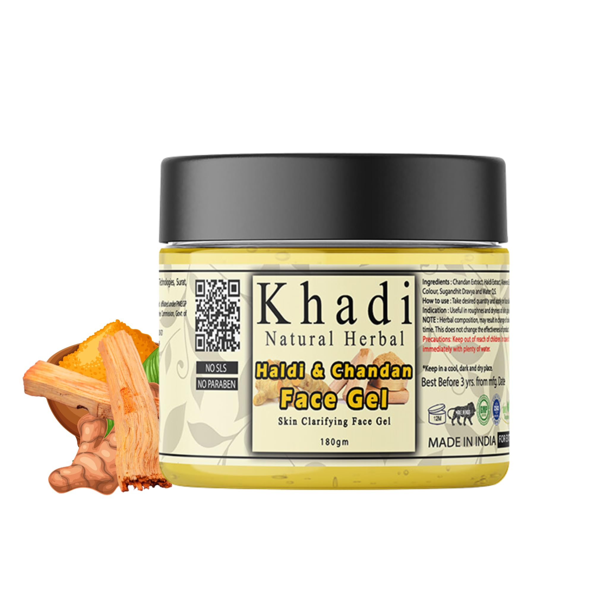 Khadi Natural Herbal Haldi & Chandan Face Gel for Men & Women - 180gm | Skin Moisturizer with Aloe Vera | Brightening & Hydrating Face Gel for Dry & Sensitive Skin | Perfect for Daily Skincare Routine & Night Care